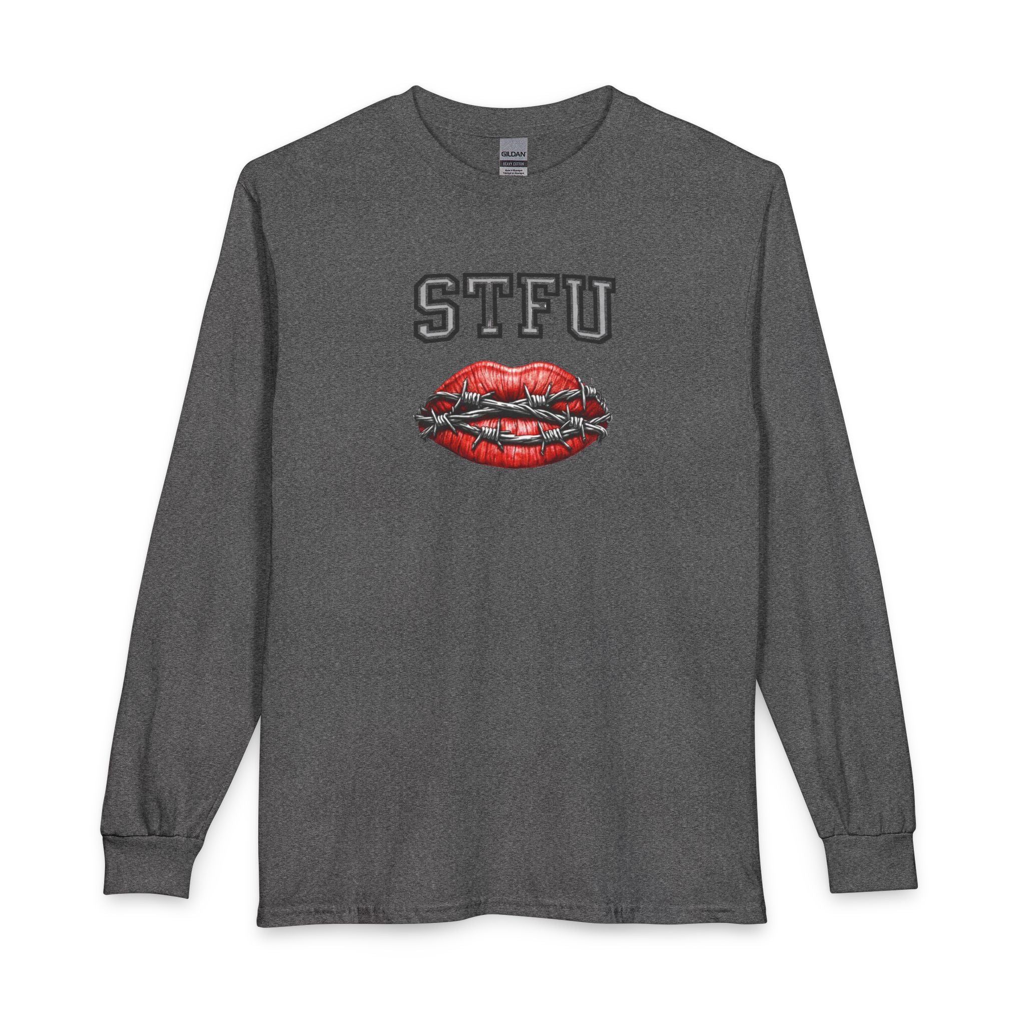 STFU Barbed Wire Lips Long Sleeve T-Shirt | Censored Graphic