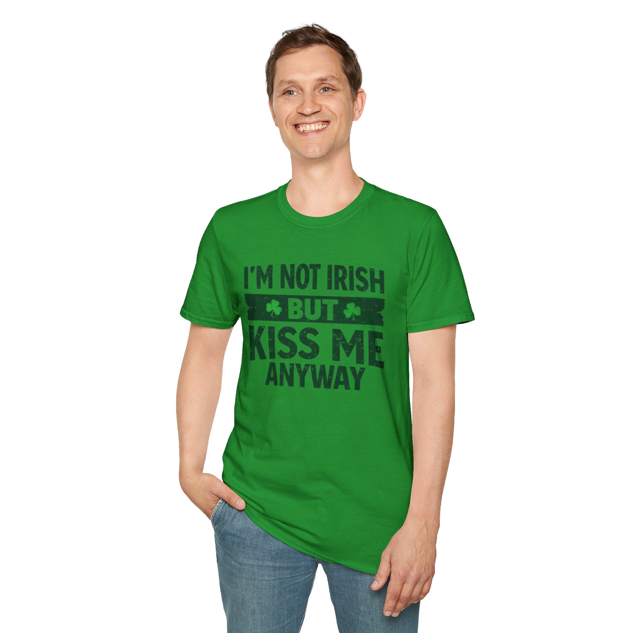 St. Patrick's Day T-Shirt — "I'm Not Irish But Kiss Me Anyway" — Funny Shamrock Graphic Tee
