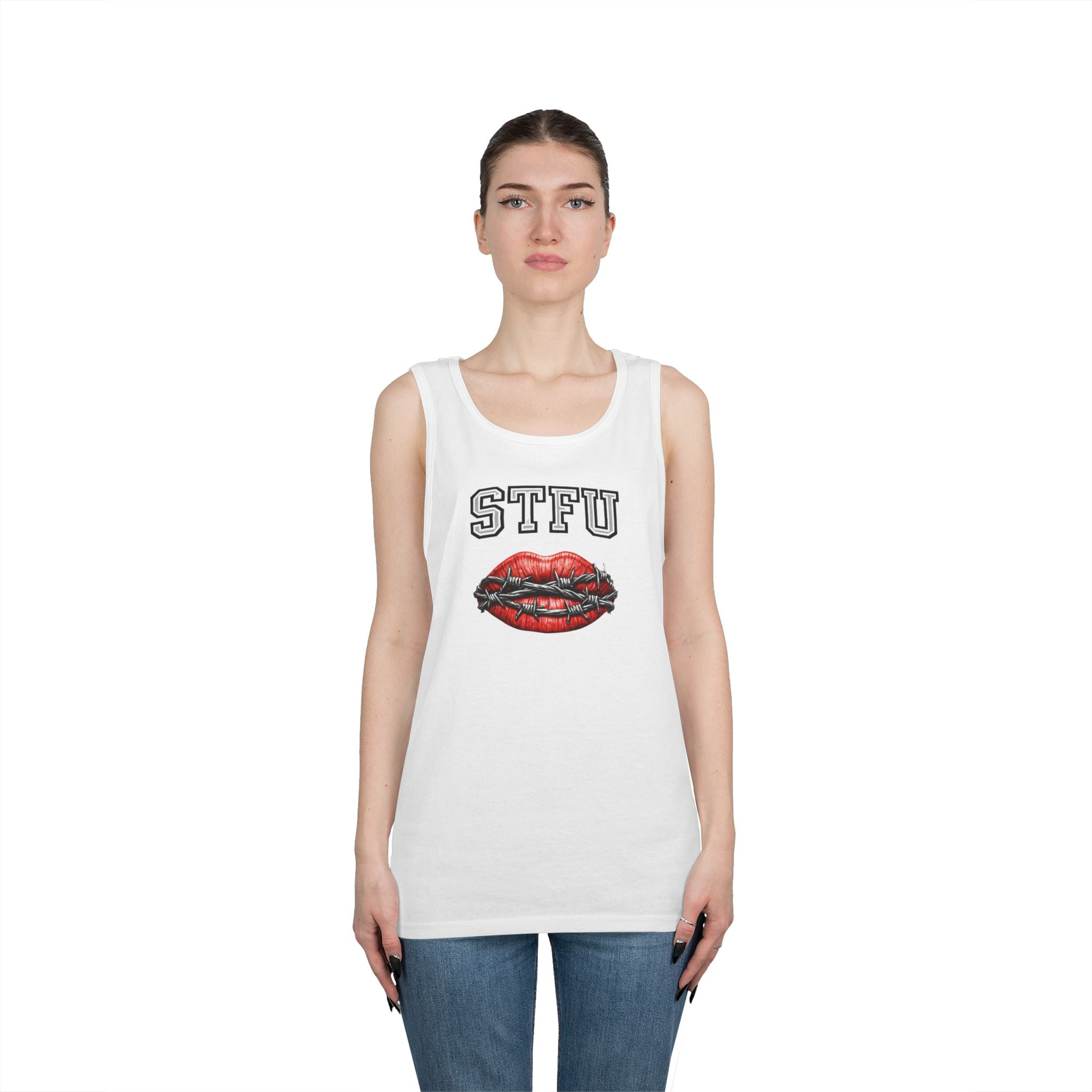 STFU Barbed Wire Lips Tank Top | Funny Censored Graphic