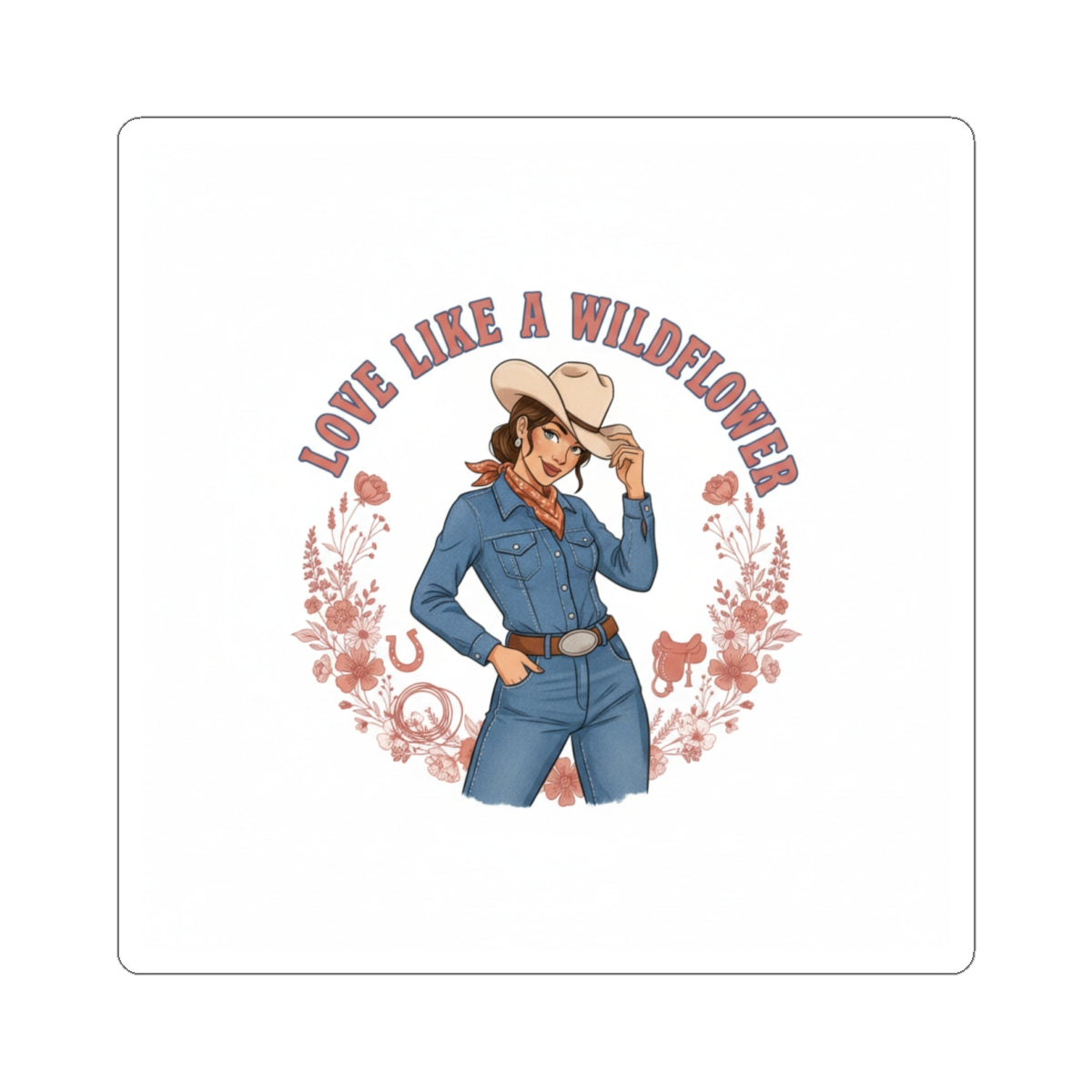 Love Like a Wildflower Kiss-Cut Sticker | Western Valentine, Cowgirl Boot Heart