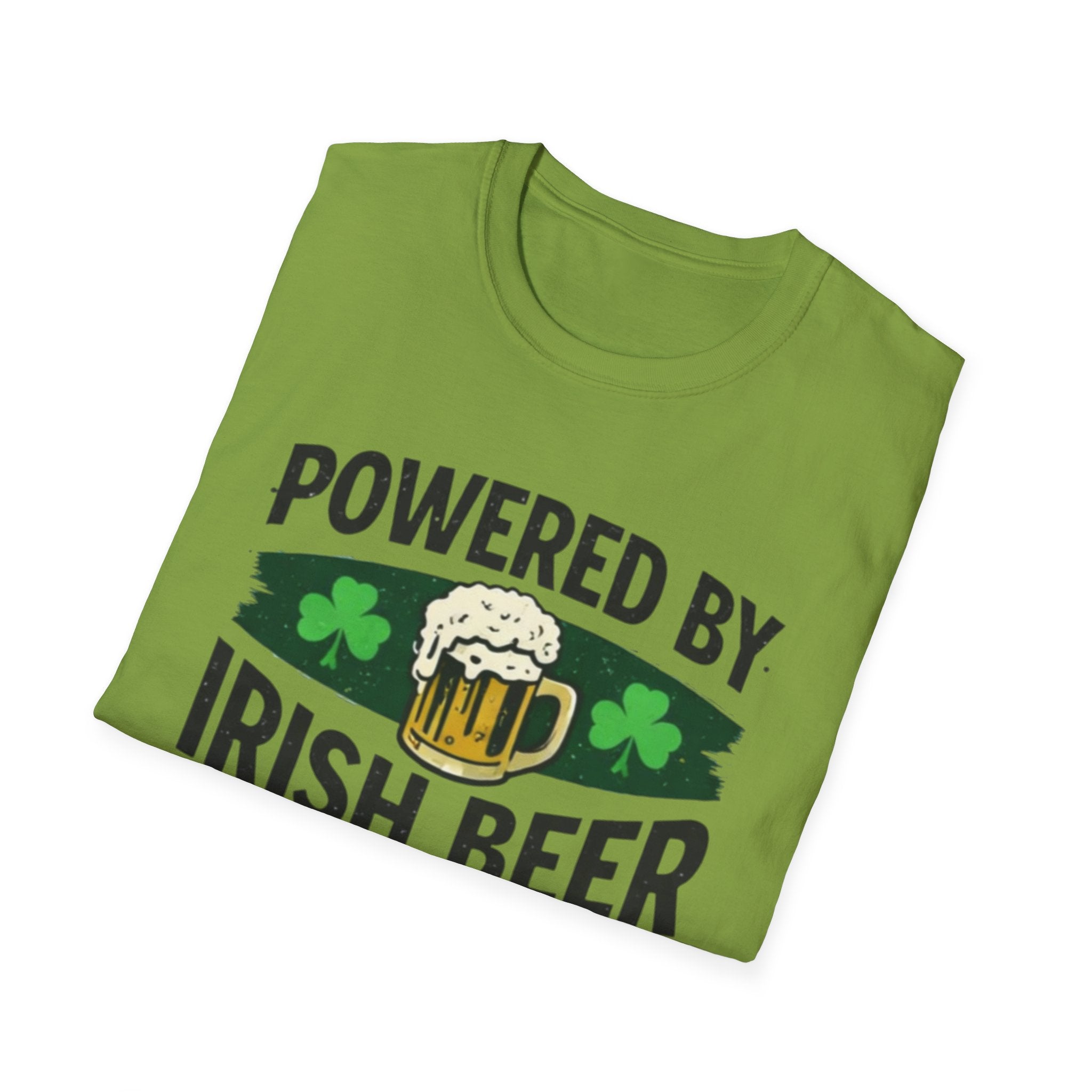 Powered By Irish Beer T-Shirt | Funny St. Patrick’s Day Beer Tee | Irish Pride Graphic Shirt