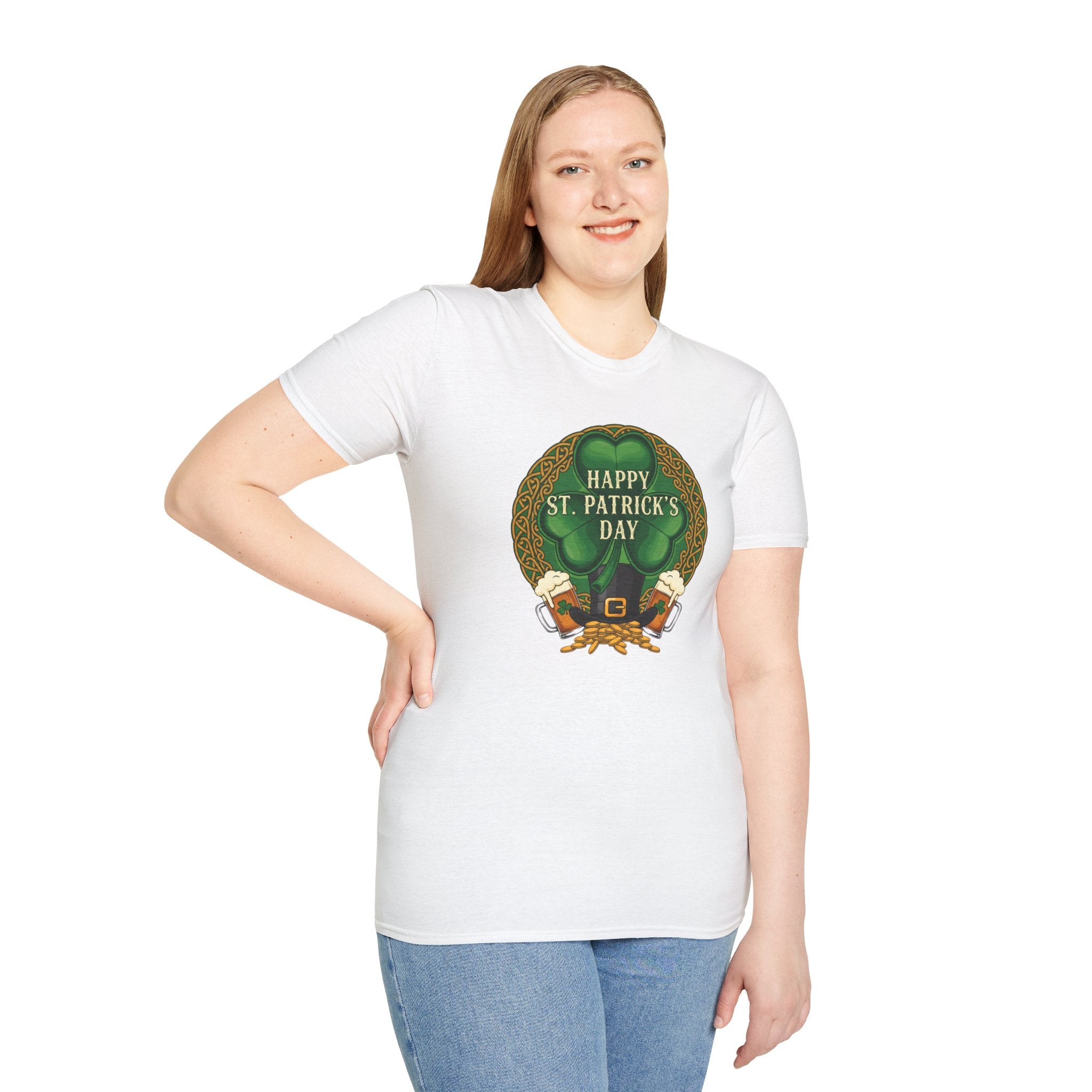 St. Patrick's Day T-Shirt — "Happy St. Patrick's Day" Leprechaun Beer Graphic