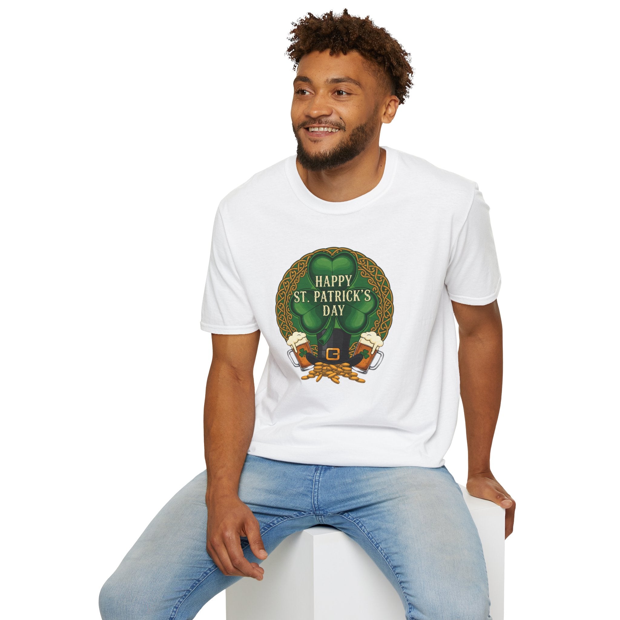 St. Patrick's Day T-Shirt — "Happy St. Patrick's Day" Leprechaun Beer Graphic
