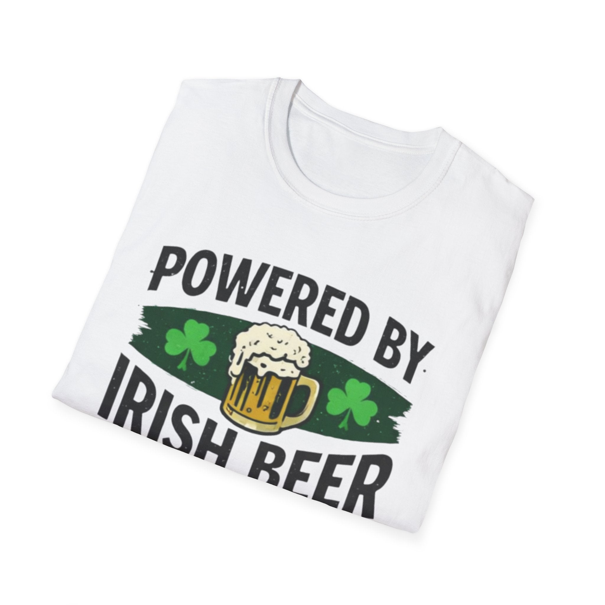 Powered By Irish Beer T-Shirt | Funny St. Patrick’s Day Beer Tee | Irish Pride Graphic Shirt
