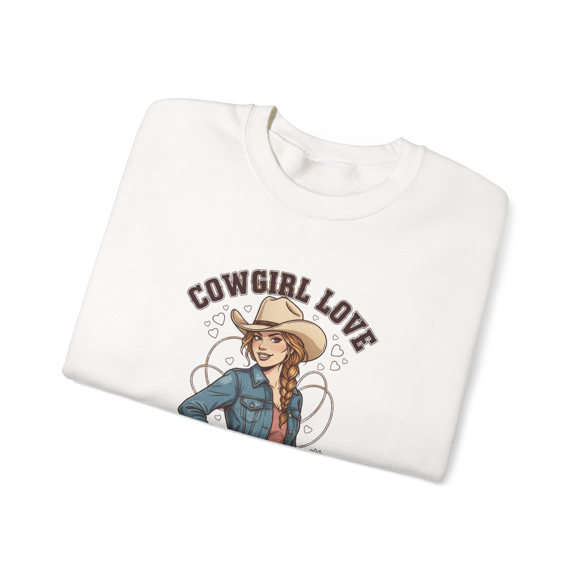 Cowgirl Love Crewneck Sweatshirt | Western Valentine, boot heart design