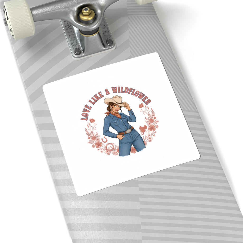 Love Like a Wildflower Kiss-Cut Sticker | Western Valentine, Cowgirl Boot Heart