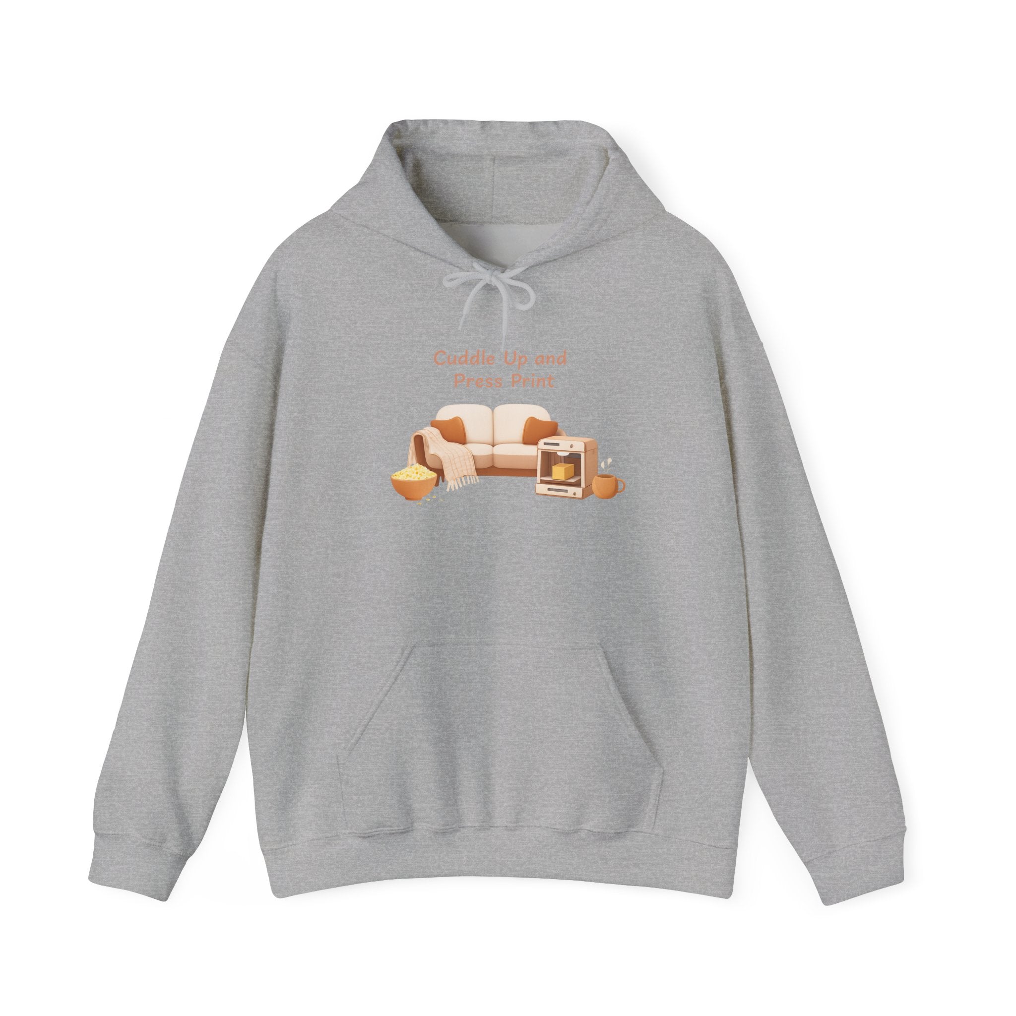 Cuddle Up and Press Print Hoodie | Cozy Typography Graphic Sweatshirt | Maker & Crafter Gift