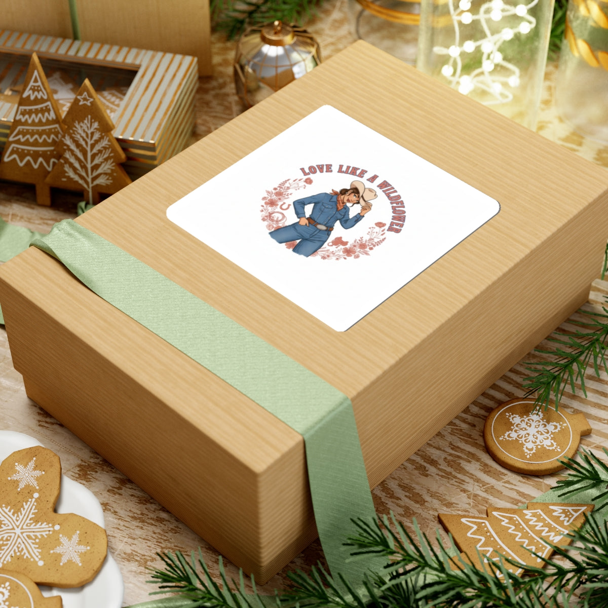 Love Like a Wildflower Kiss-Cut Sticker | Western Valentine, Cowgirl Boot Heart