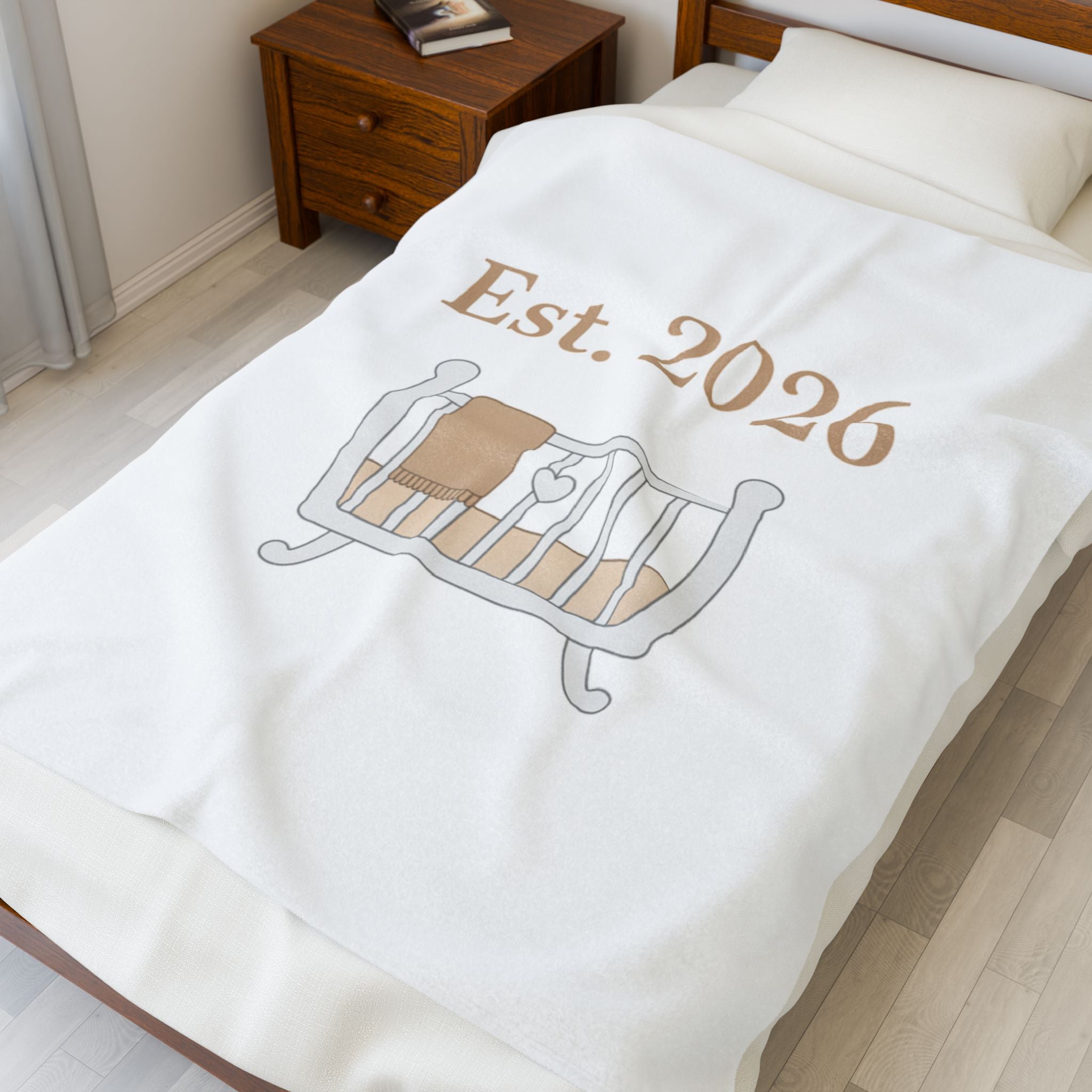 Est. 2026 Crib Illustration Velveteen Blanket | New Parent Keepsake