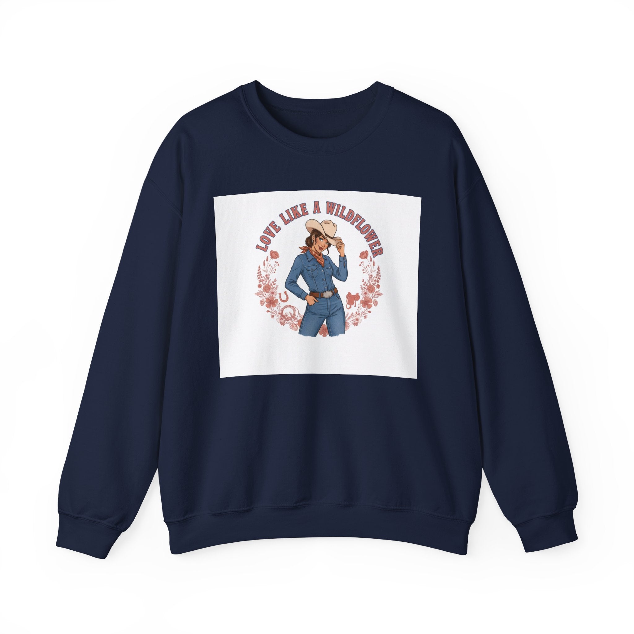 Cowgirl Love Badge Crewneck | Western Valentine, Boot Heart Design