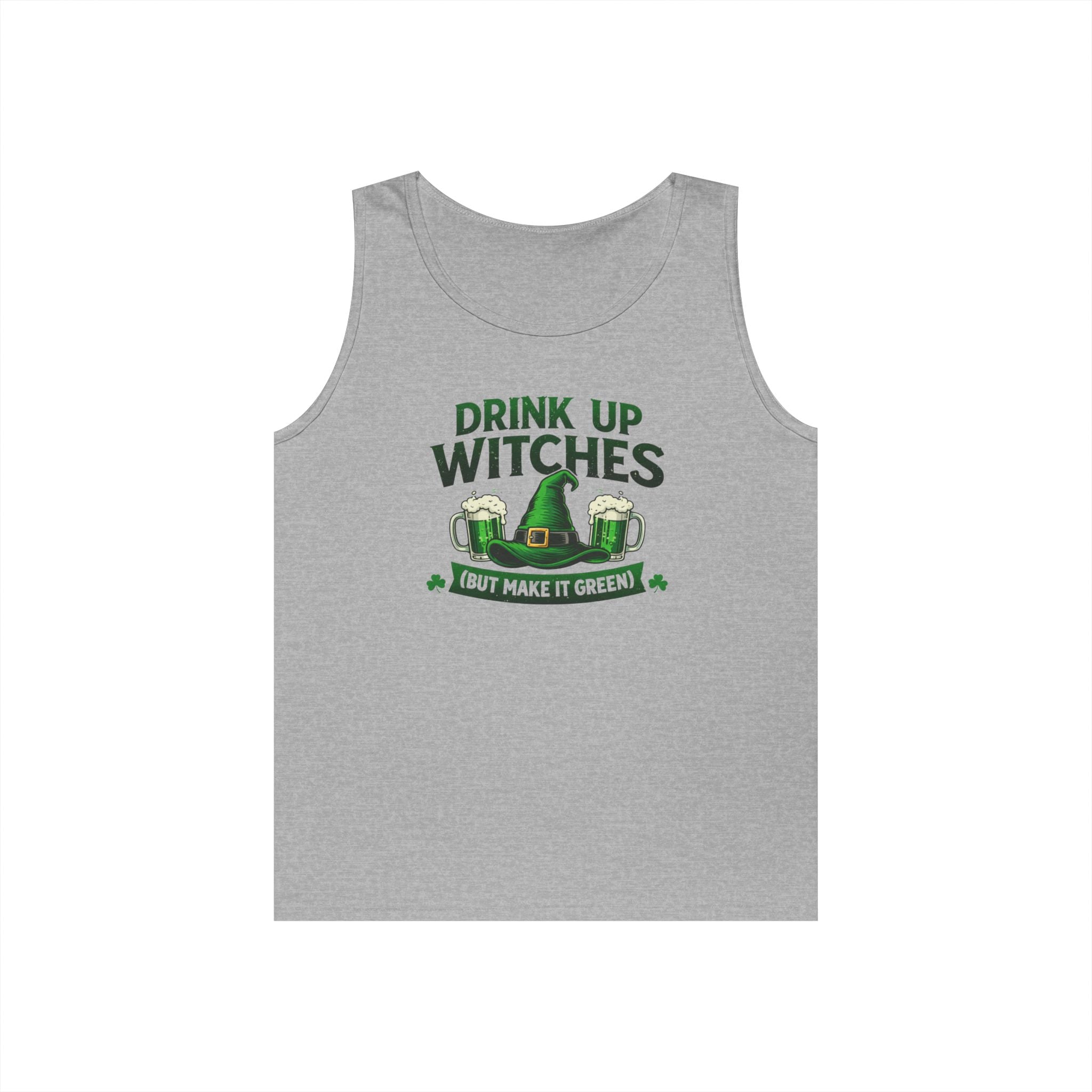 Drink Up Witches St. Patrick's Day Tank Top | Funny Green Potion Witchy Graphic | Lucky Clover Sleeveless Tee