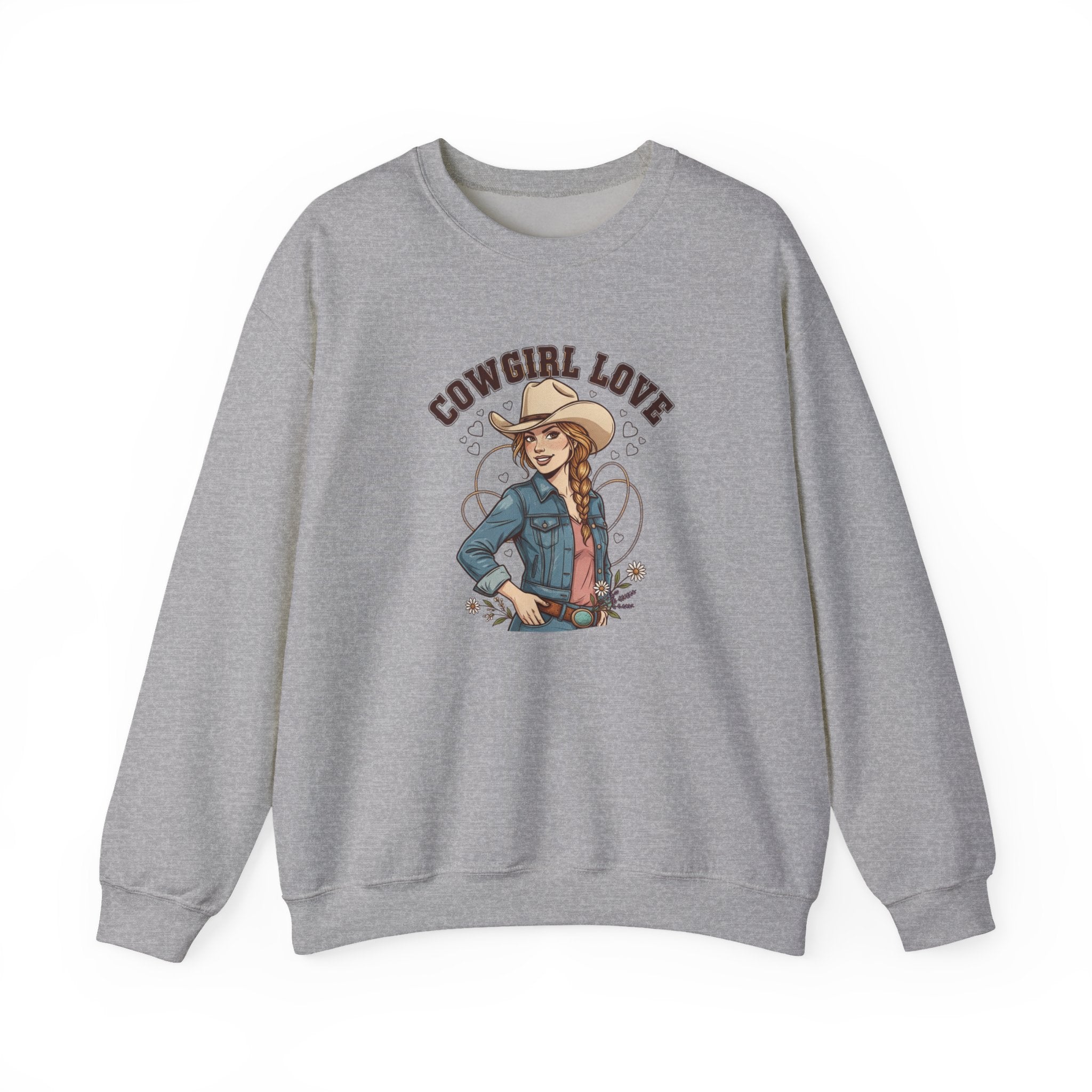 Cowgirl Love Crewneck Sweatshirt | Western Valentine, boot heart design