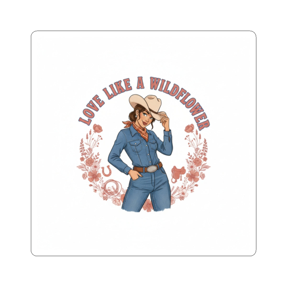 Love Like a Wildflower Kiss-Cut Sticker | Western Valentine, Cowgirl Boot Heart