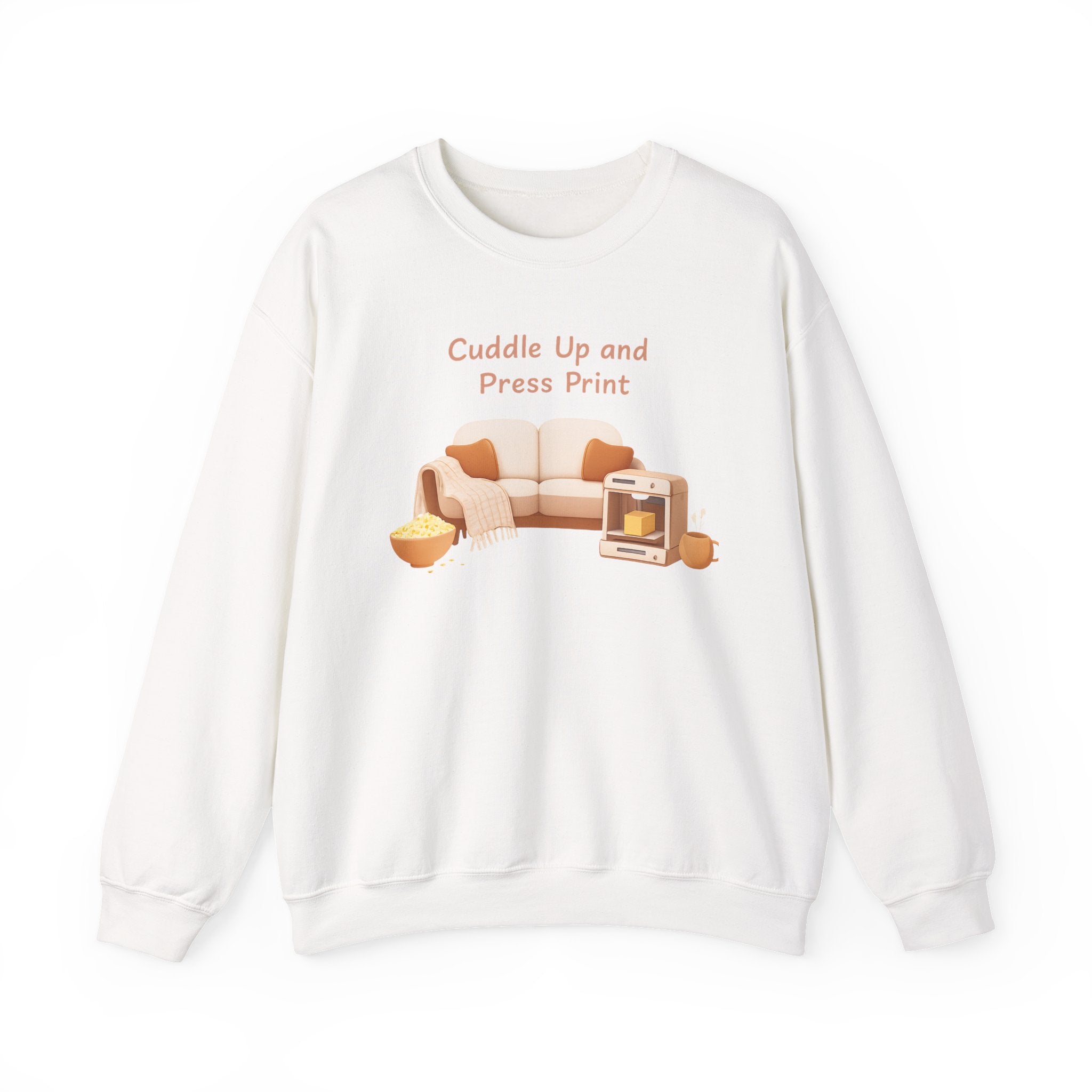 Cuddle Up and Press Print Sweatshirt | cozy night art, hygge vibes