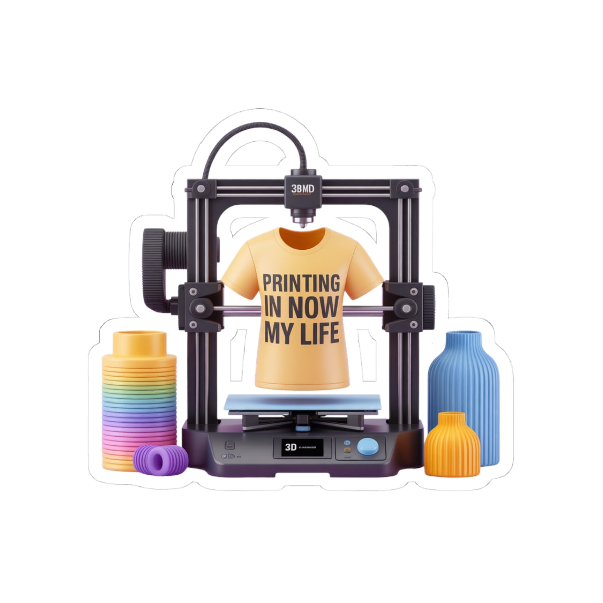3D Printer with T-Shirt Design Kiss-Cut Stickers | Printing In My Life