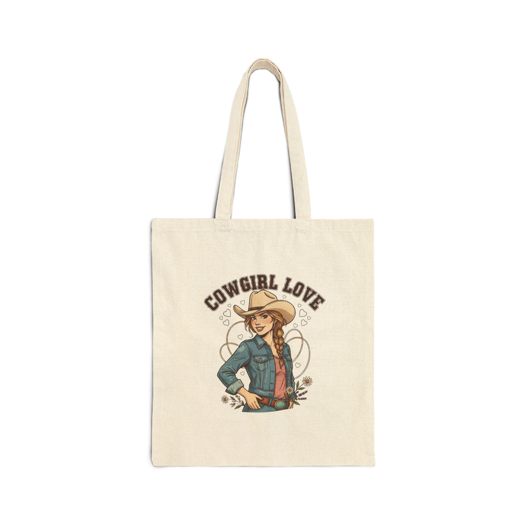 Cowgirl Love Tote | Western Valentine canvas tote, boot heart bandana