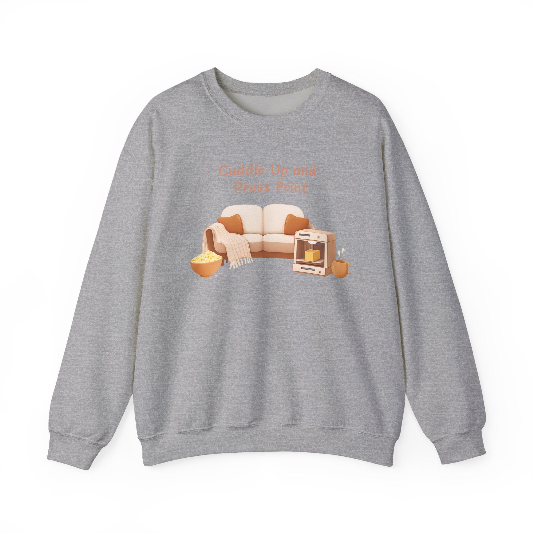 Cuddle Up and Press Print Sweatshirt | cozy night art, hygge vibes