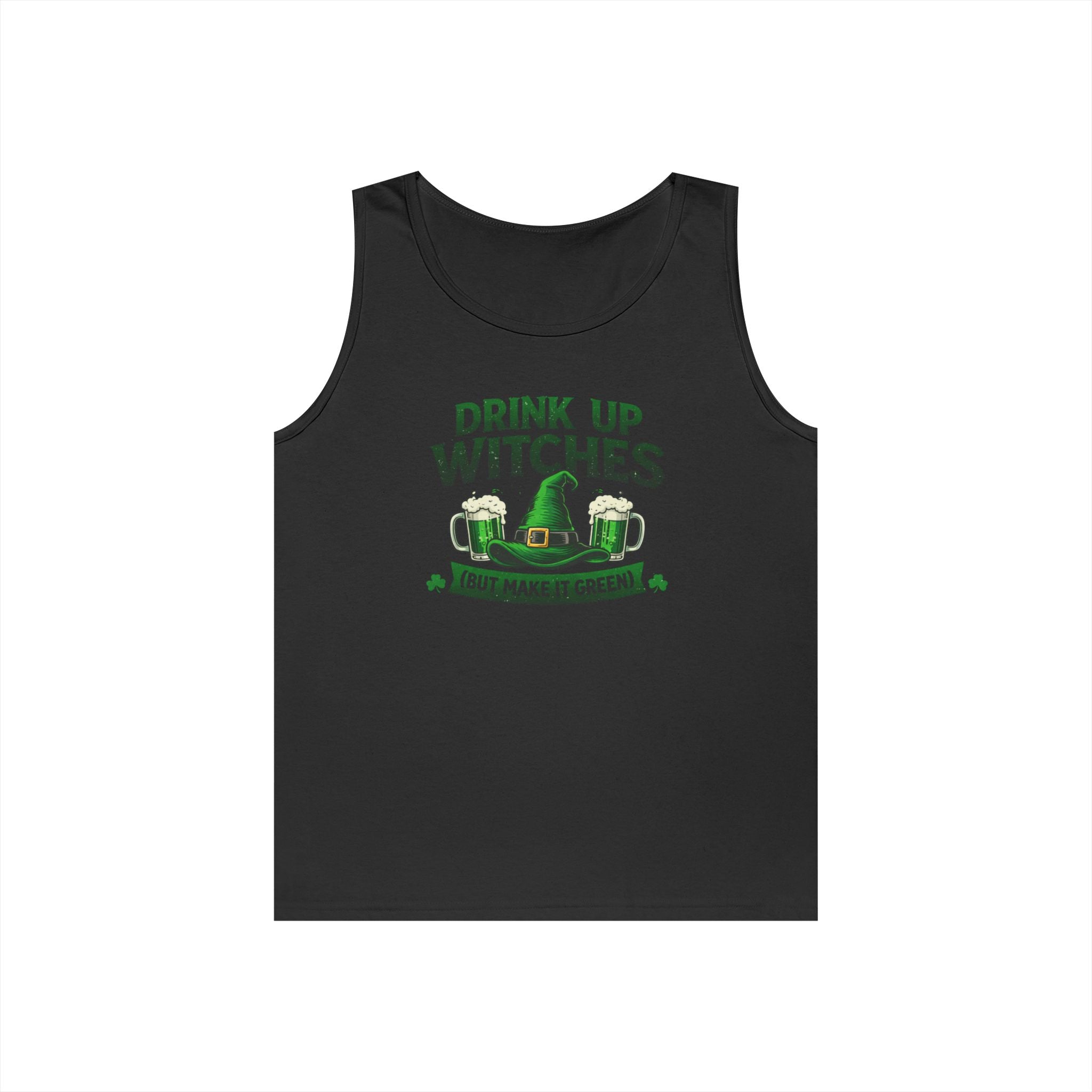 Drink Up Witches St. Patrick's Day Tank Top | Funny Green Potion Witchy Graphic | Lucky Clover Sleeveless Tee