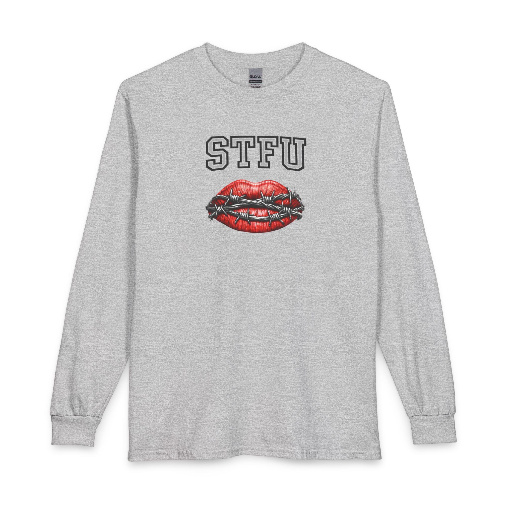 STFU Barbed Wire Lips Long Sleeve T-Shirt | Censored Graphic