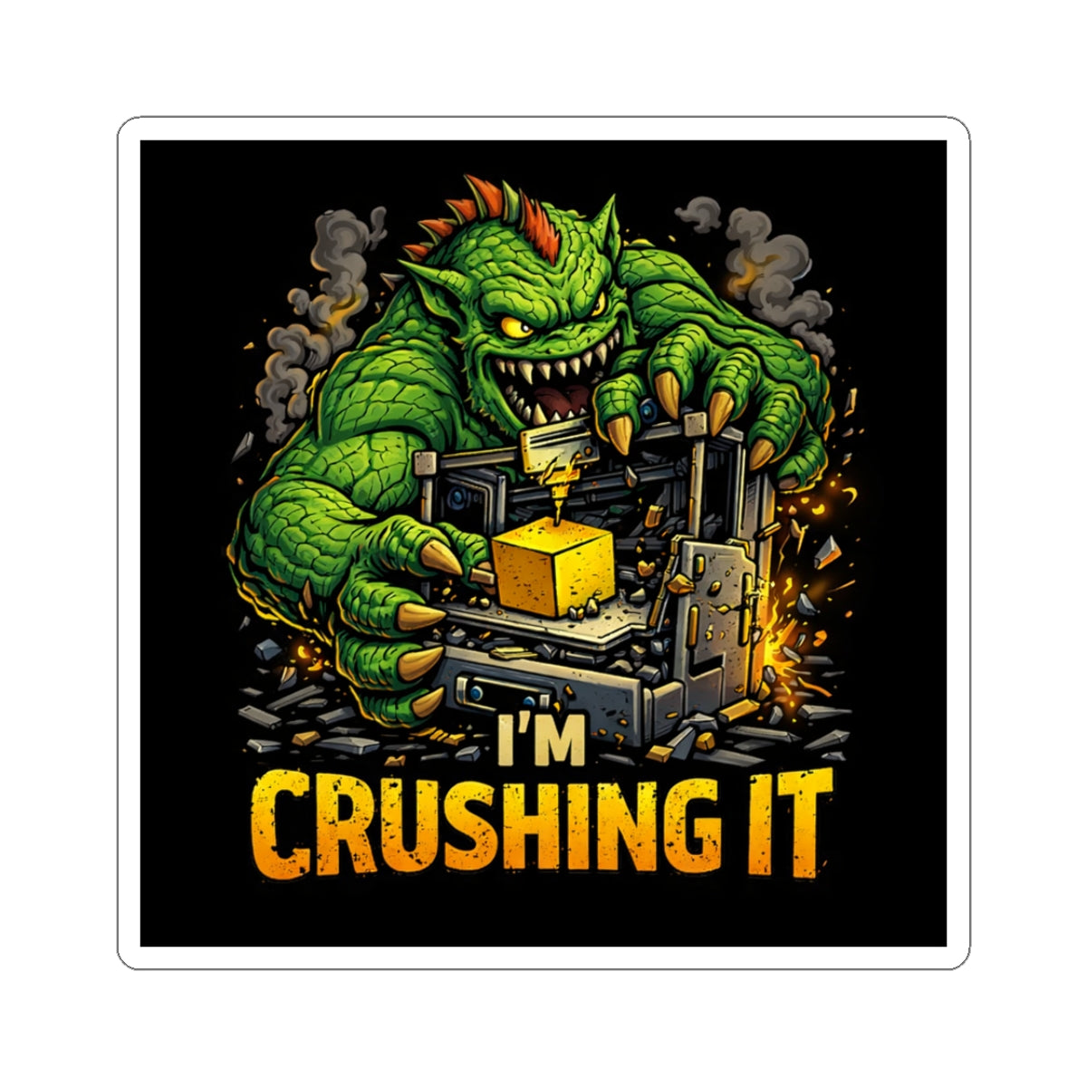 Monster Crushing 3D Printer Sticker | Kiss-Cut Vinyl Decal