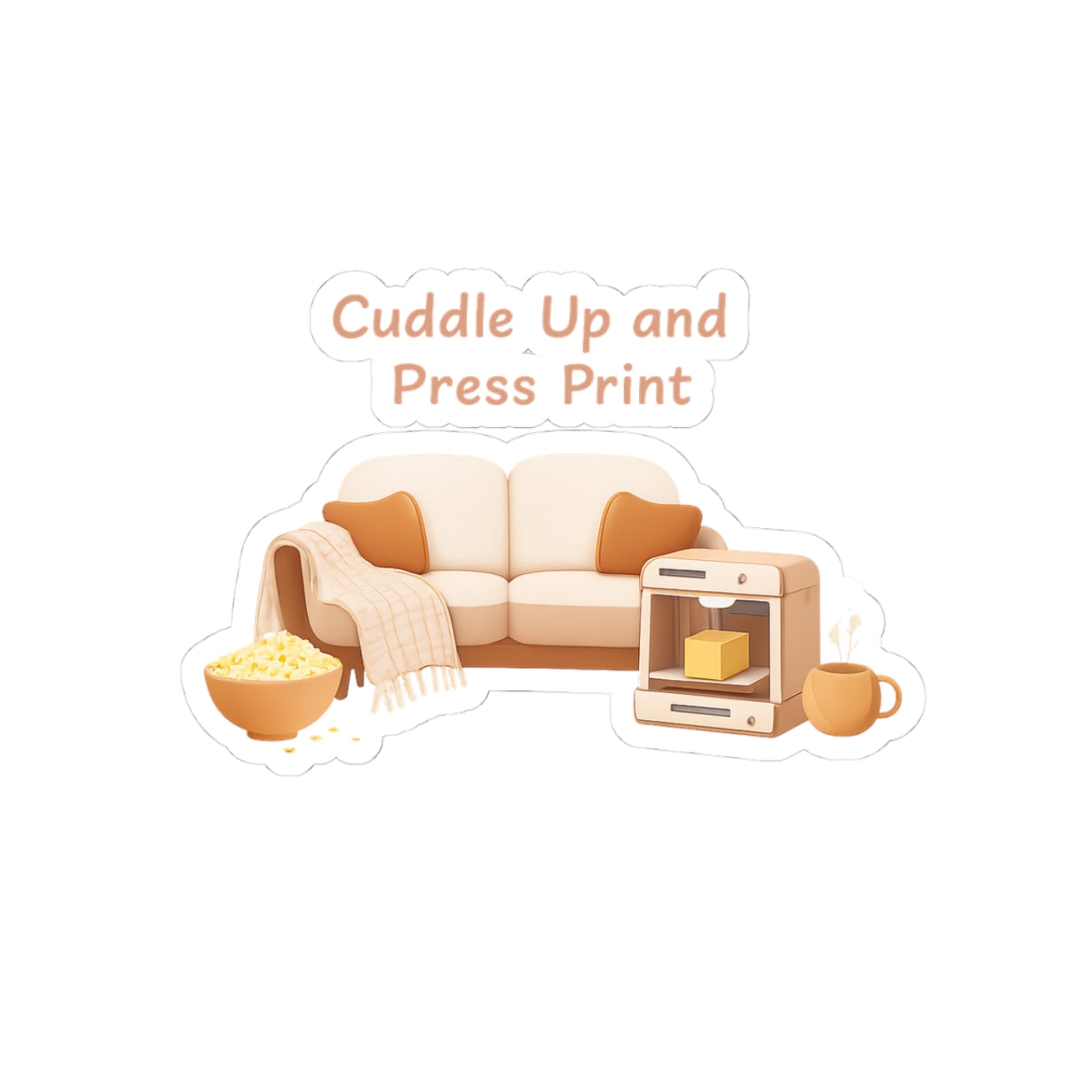 Cuddle Up and Press Print Sticker | cozy night art, hygge vibes