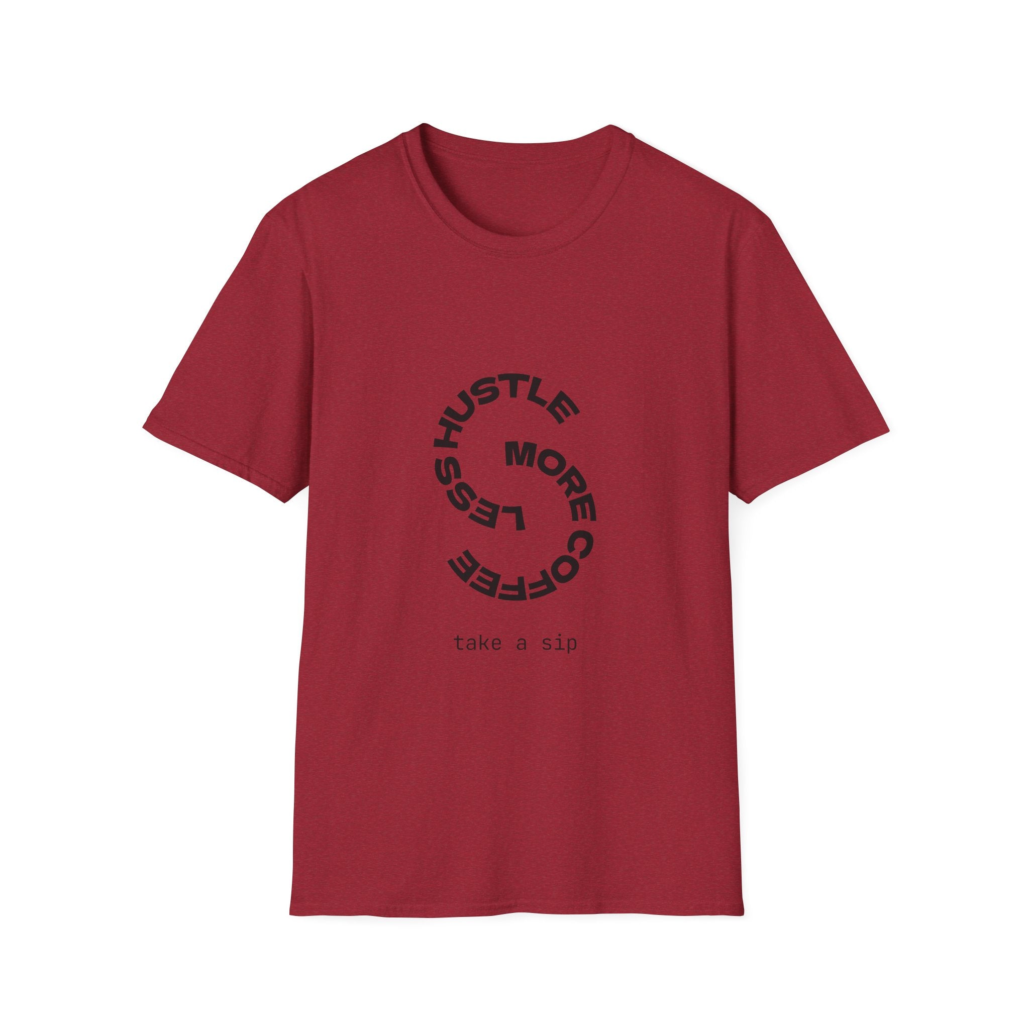 Hustle More Coffee Less tee | Minimal Spiral Coffee Graphic Shirt