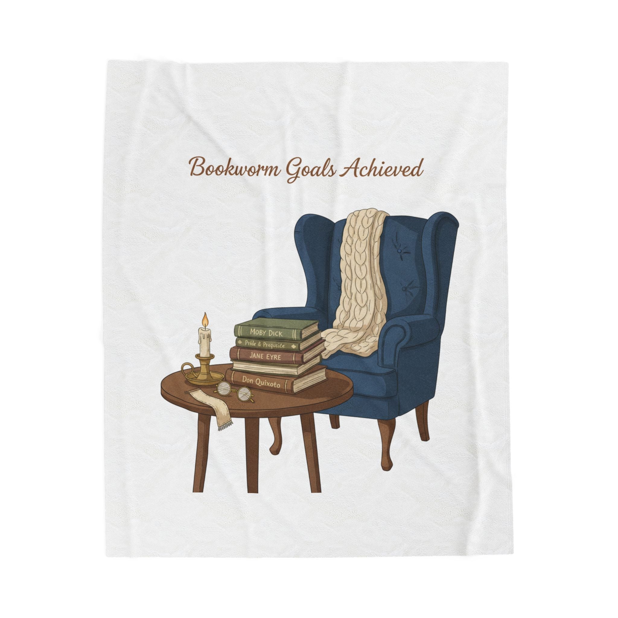 Bookworm Goals Achieved Velveteen Blanket | Reading Challenge, Cozy Library