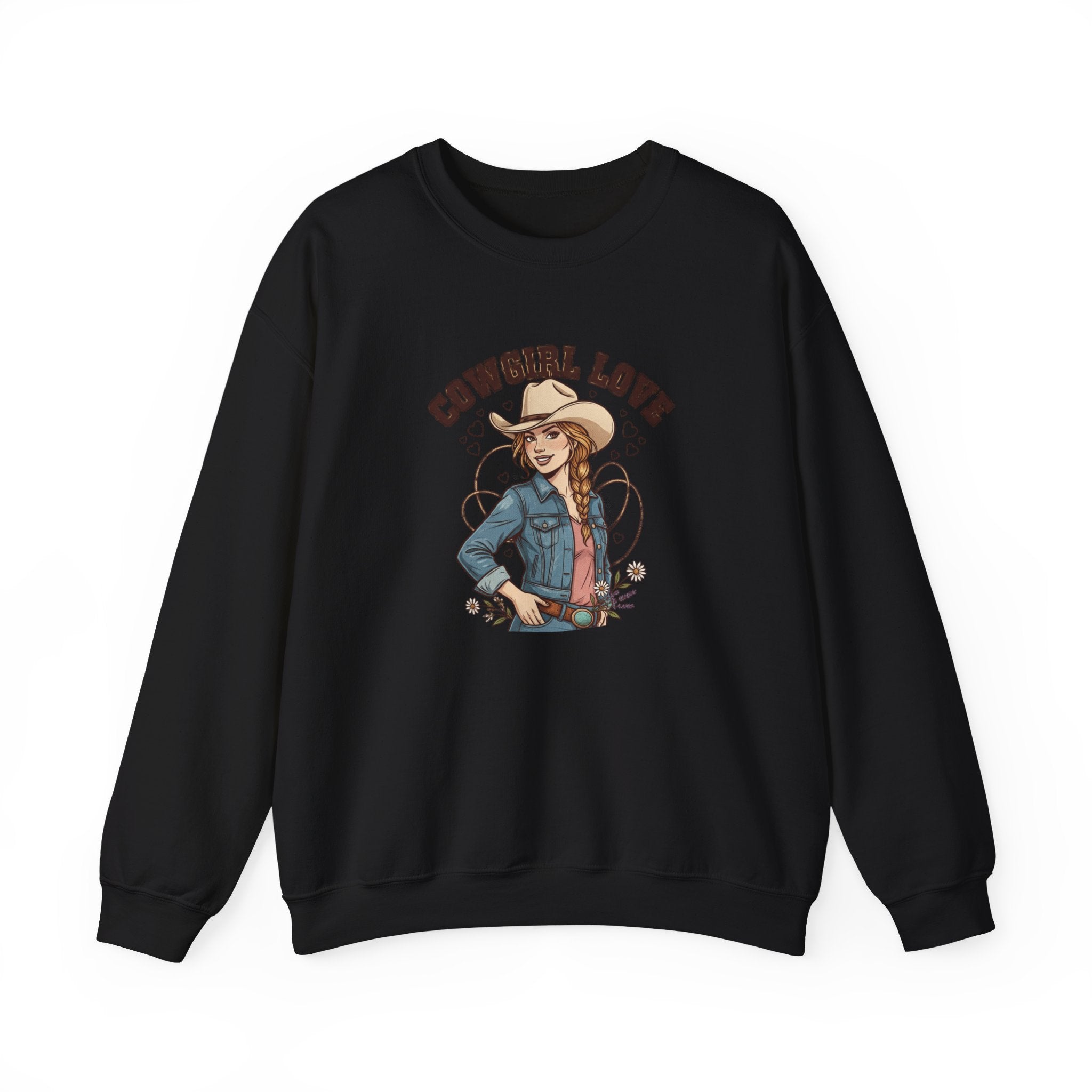 Cowgirl Love Crewneck Sweatshirt | Western Valentine, boot heart design