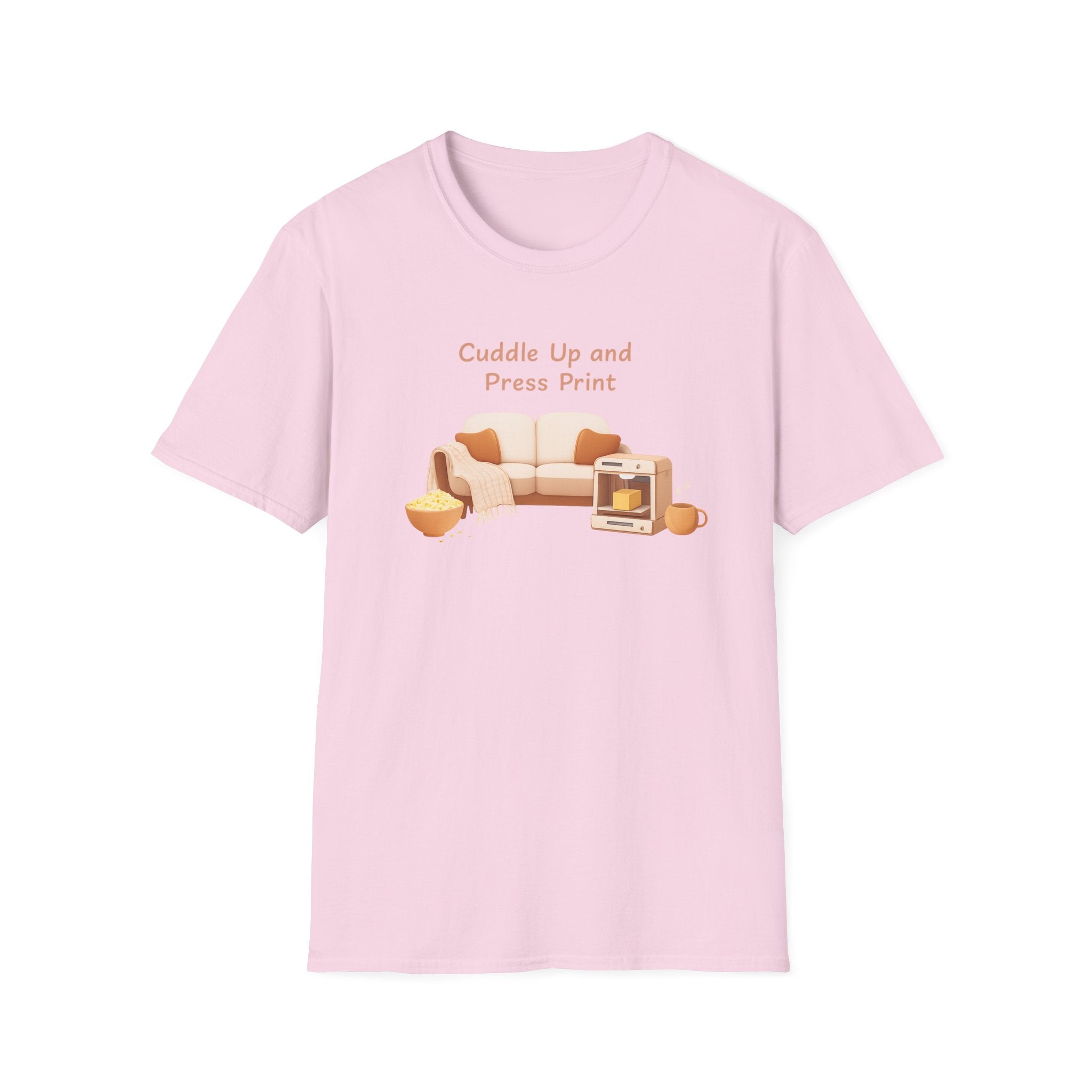Cuddle Up and Press Print Tee | cozy night art, hygge vibes