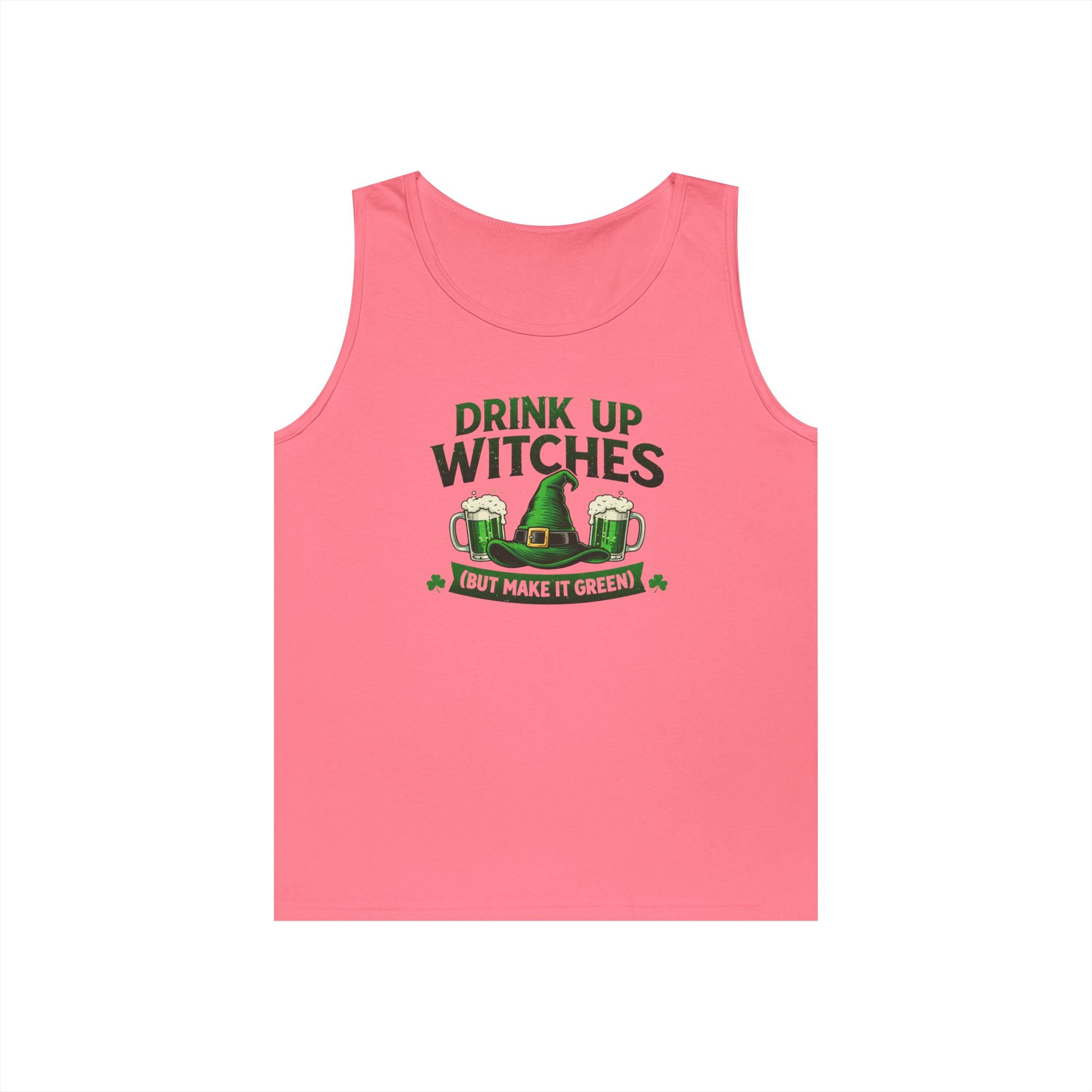 Drink Up Witches St. Patrick's Day Tank Top | Funny Green Potion Witchy Graphic | Lucky Clover Sleeveless Tee