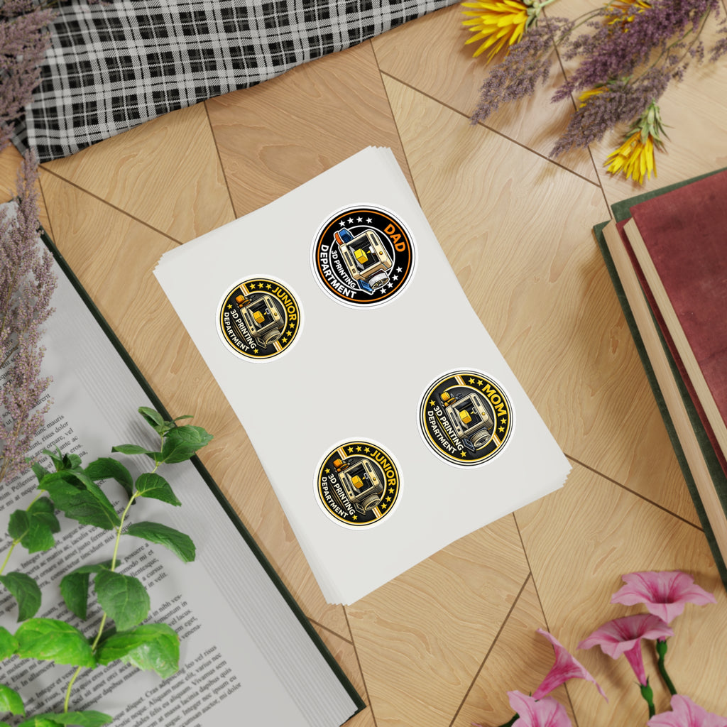 3D Printing Department Sticker Sheet, Sticker Set | Dad Mom Junior Holographic Badges