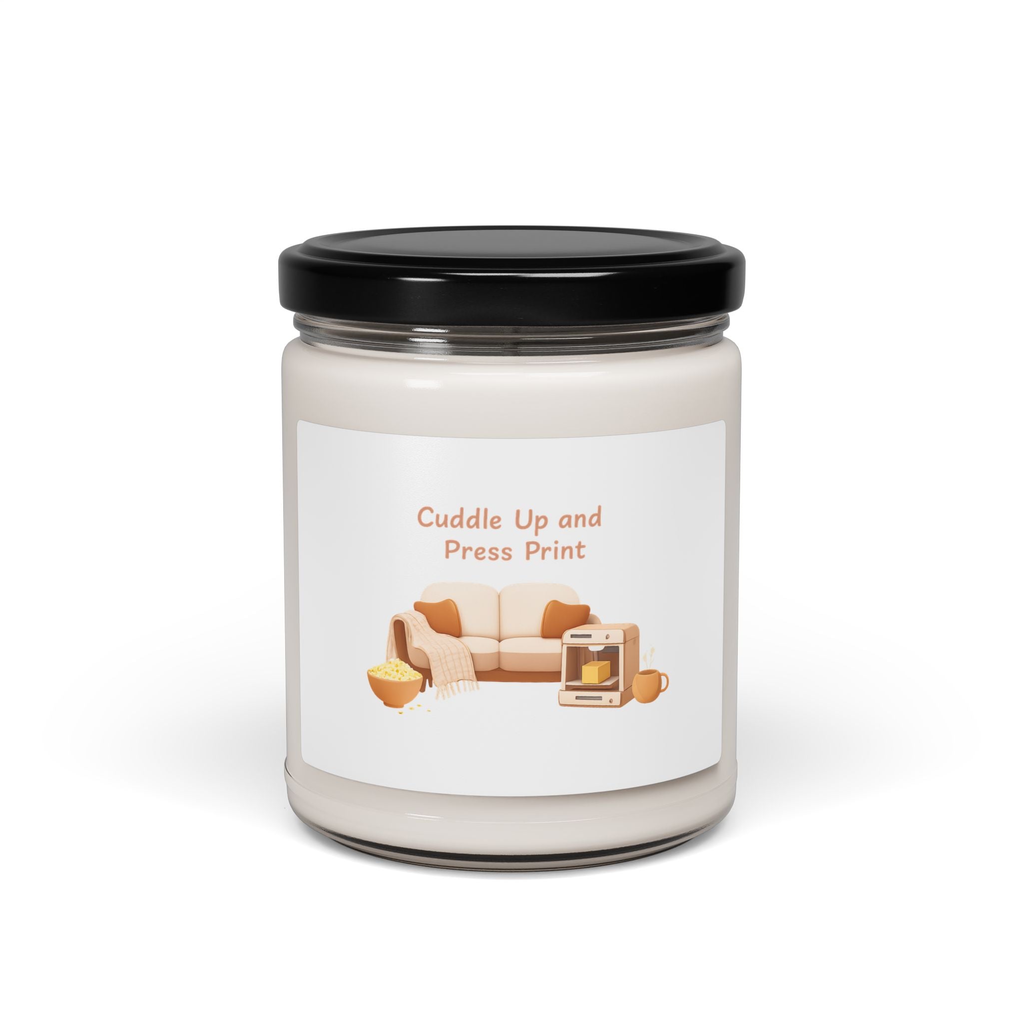 Cuddle Up and Press Print Candle, Soy Jar Candle | Cozy Movie-Night Vibes, Hygge