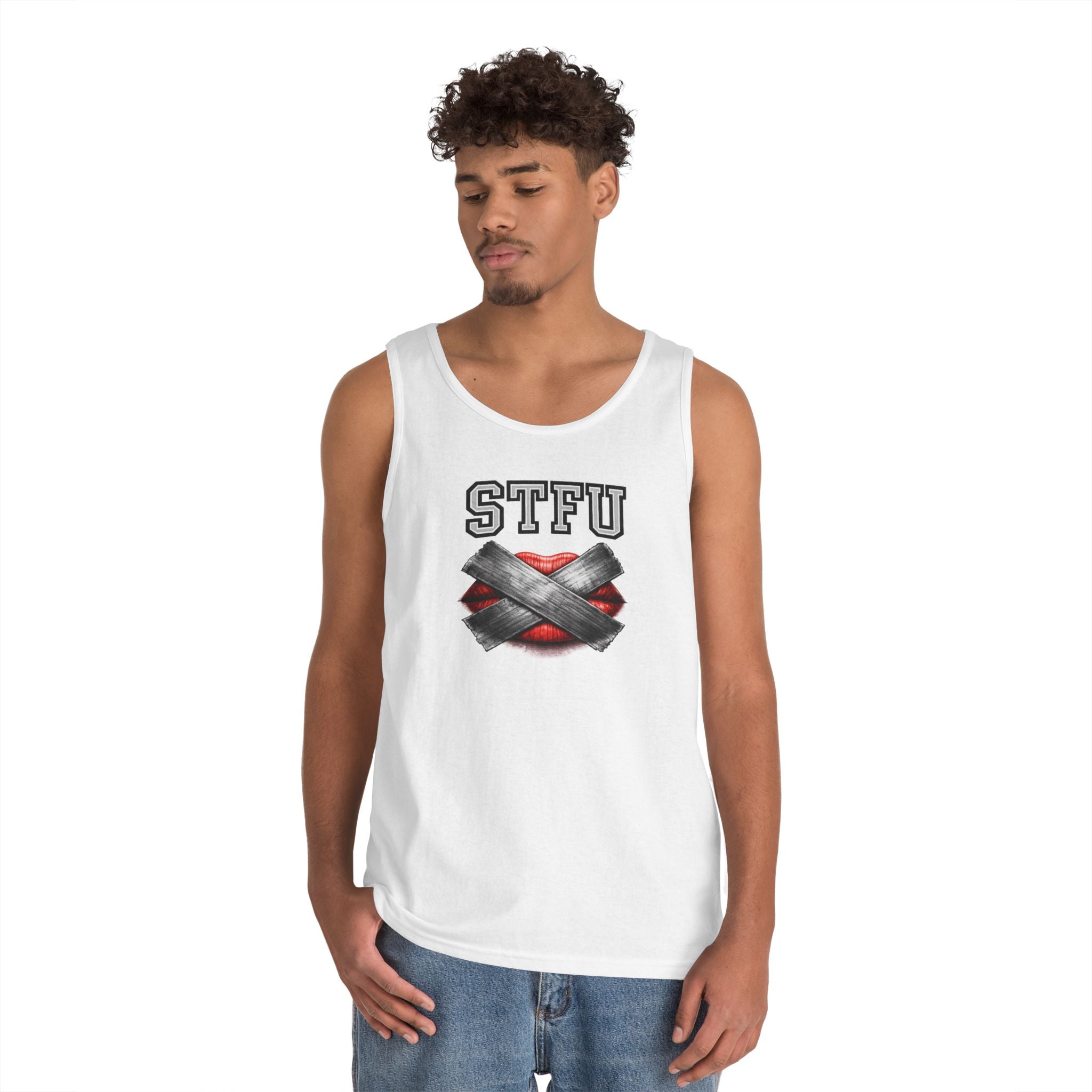 STFU Tape Lips Tank Top | Funny Censored Graphic