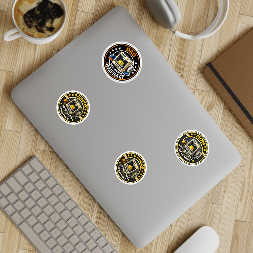 3D Printing Department Sticker Sheet, Sticker Set | Dad Mom Junior Holographic Badges