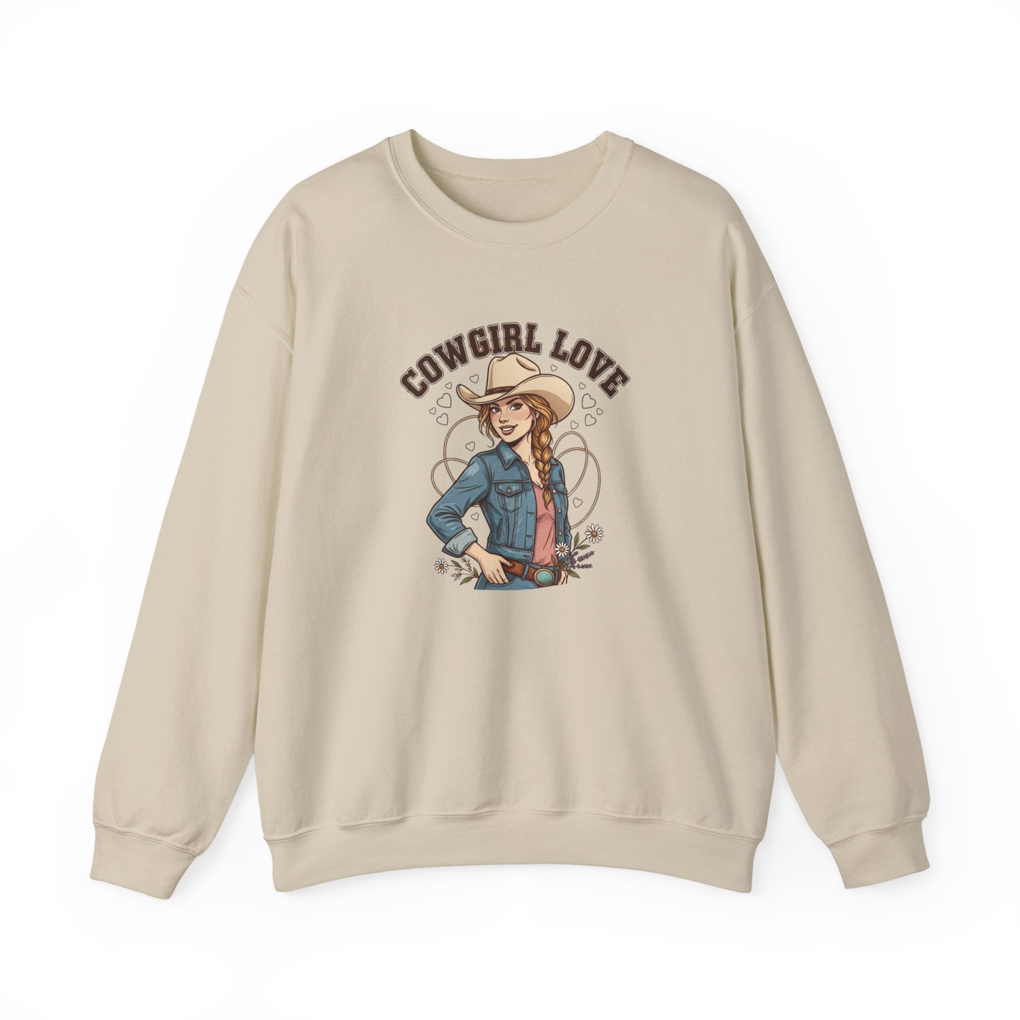Cowgirl Love Crewneck Sweatshirt | Western Valentine, boot heart design