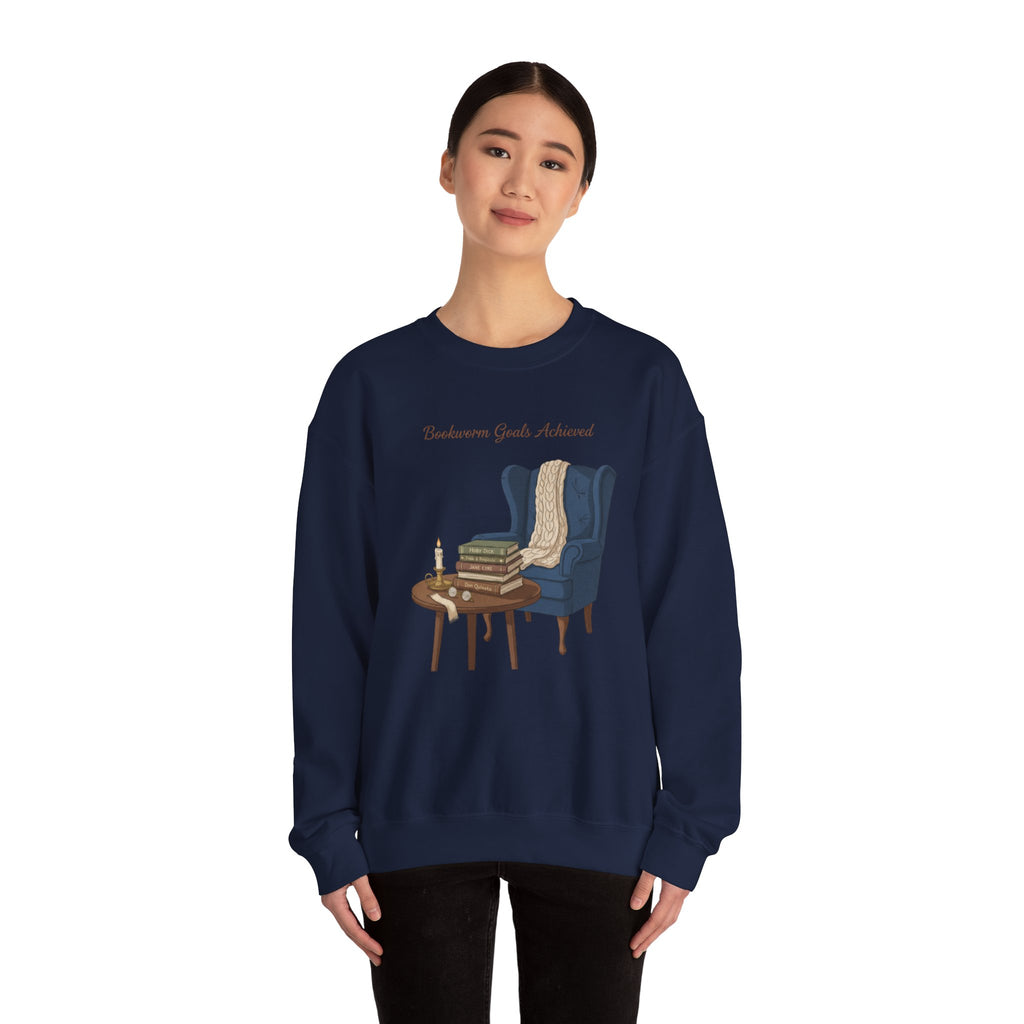 Bookworm Goals Achieved Sweatshirt | Reading Challenge, Cozy Library Vibes