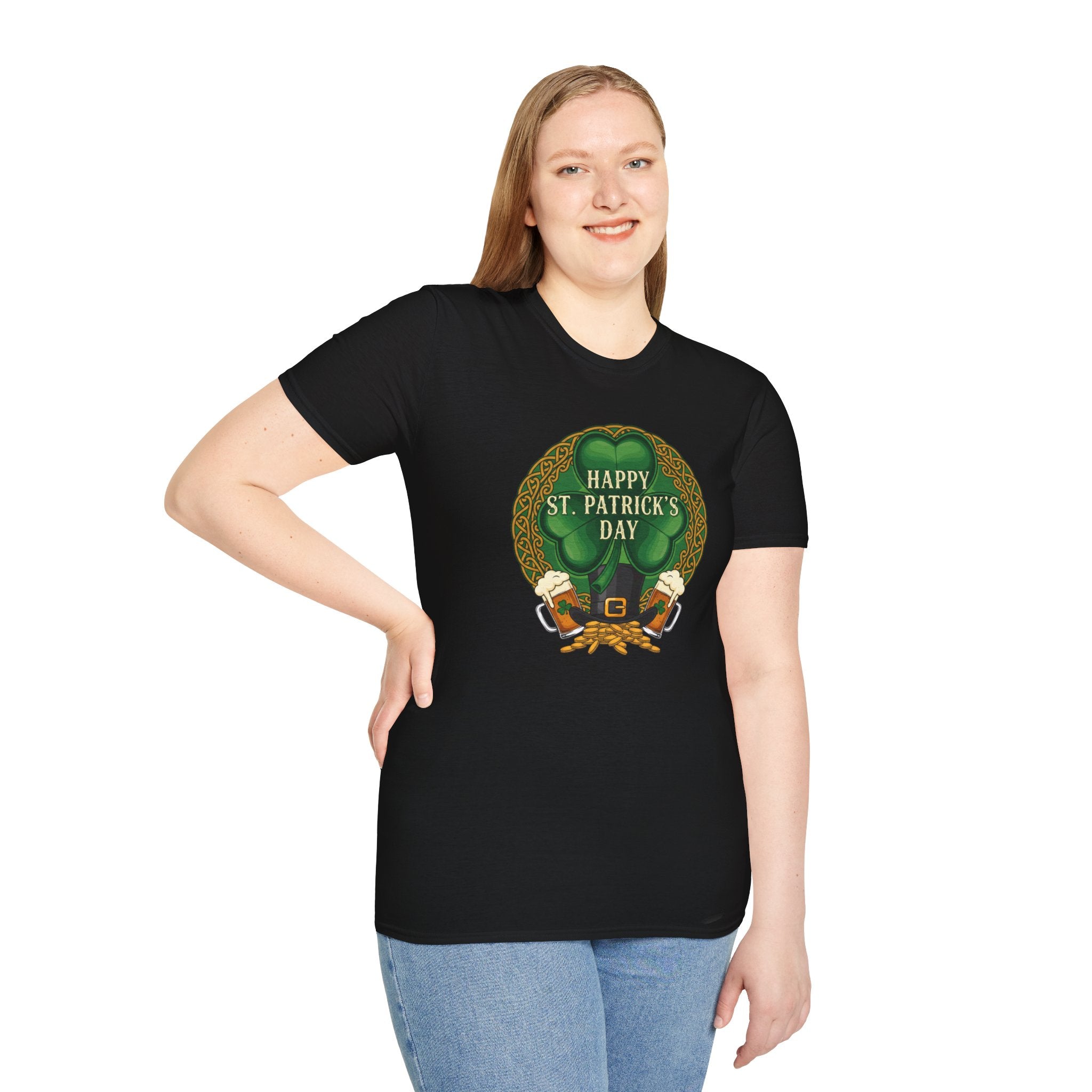 St. Patrick's Day T-Shirt — "Happy St. Patrick's Day" Leprechaun Beer Graphic