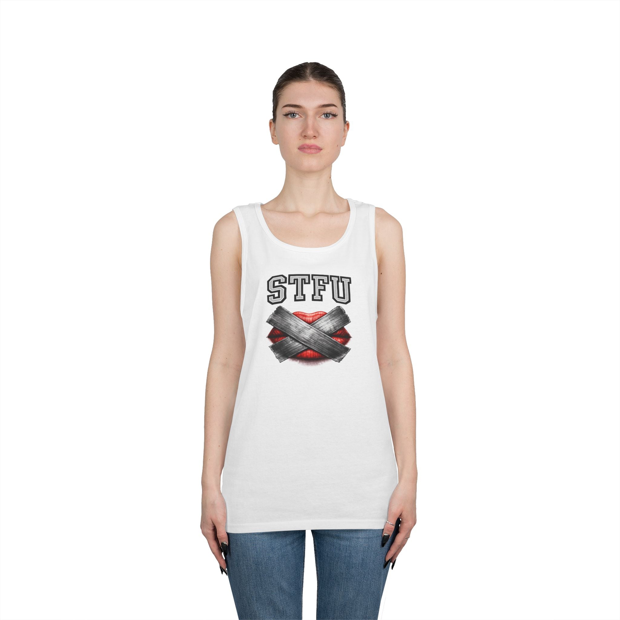 STFU Tape Lips Tank Top | Funny Censored Graphic
