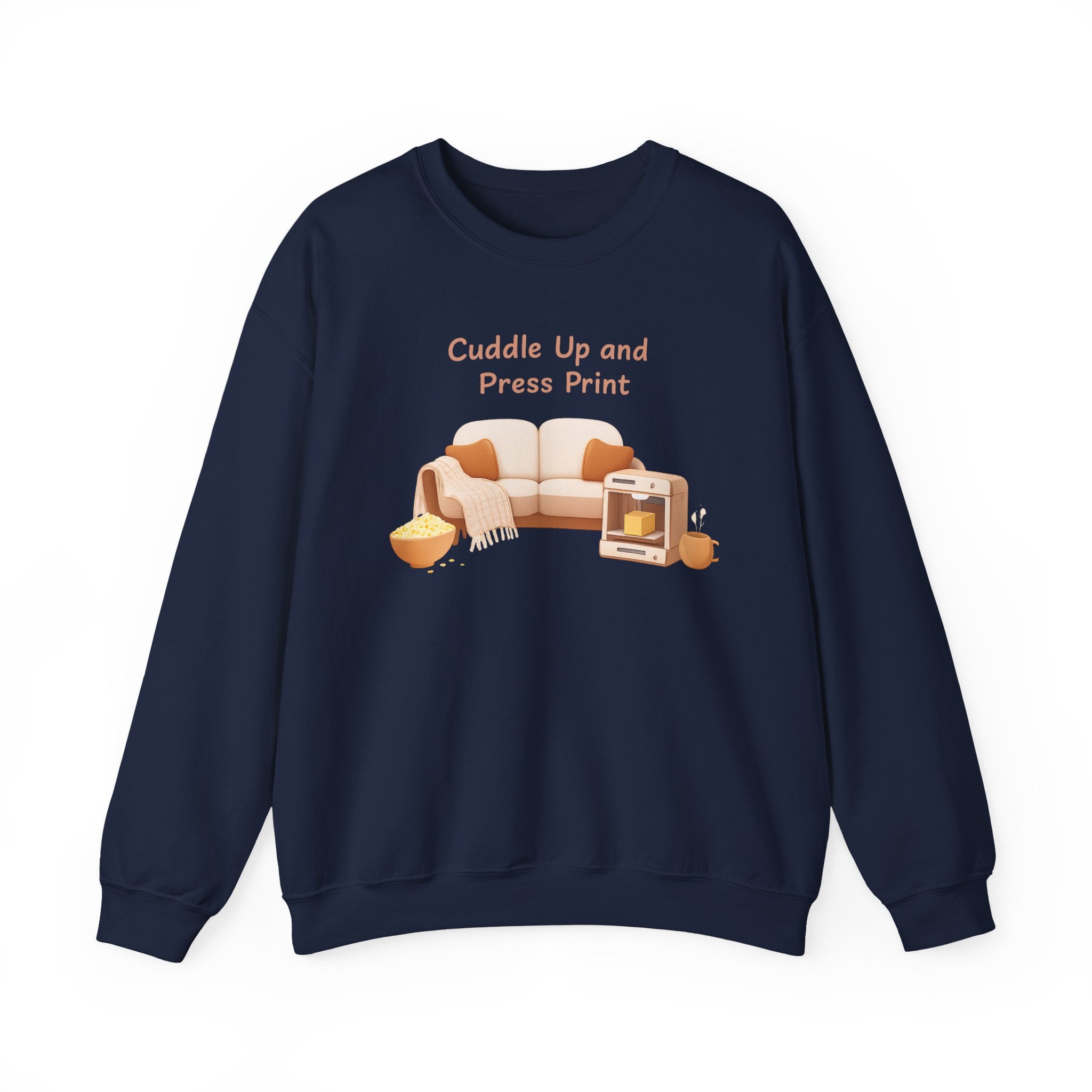 Cuddle Up and Press Print Sweatshirt | cozy night art, hygge vibes