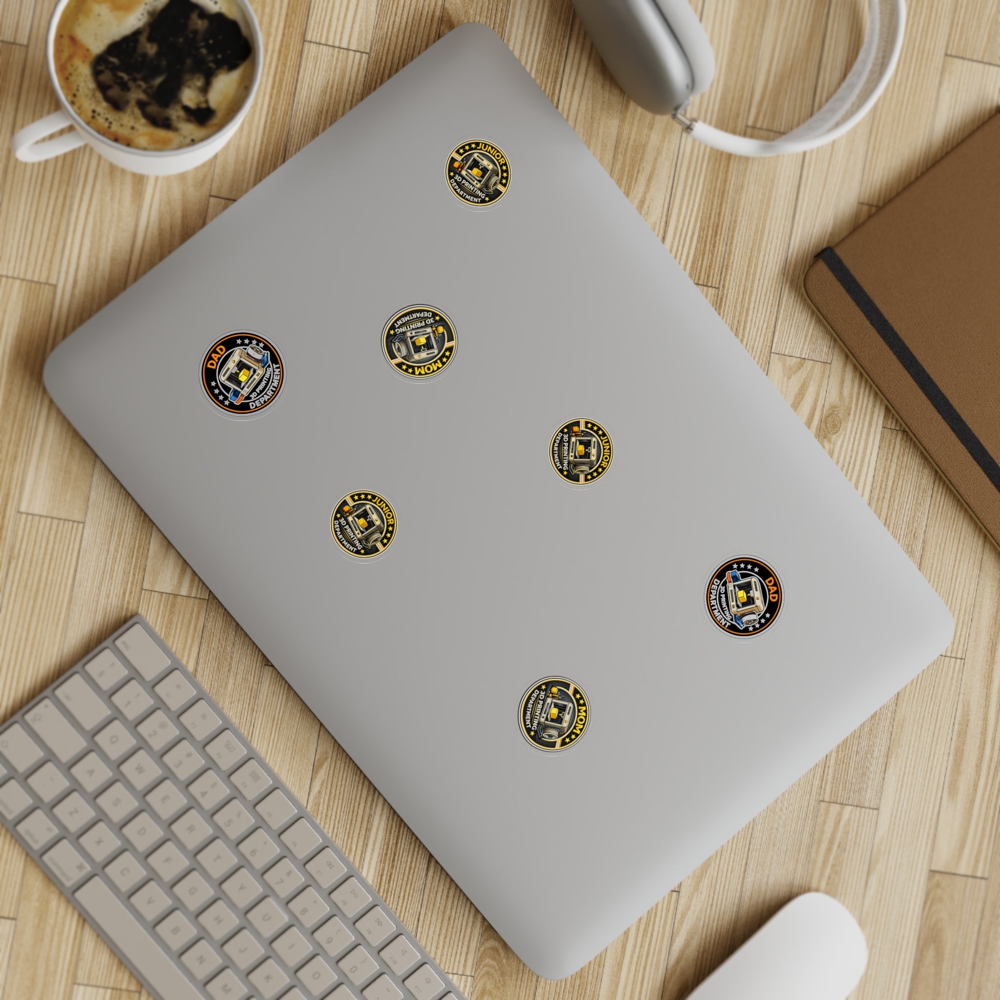 3D Printing Department Sticker Sheet, Sticker Set | Dad Mom Junior Holographic Badges