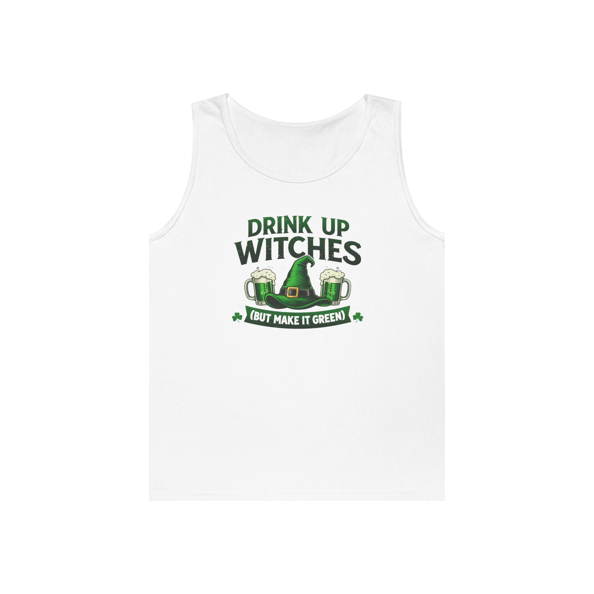 Drink Up Witches St. Patrick's Day Tank Top | Funny Green Potion Witchy Graphic | Lucky Clover Sleeveless Tee