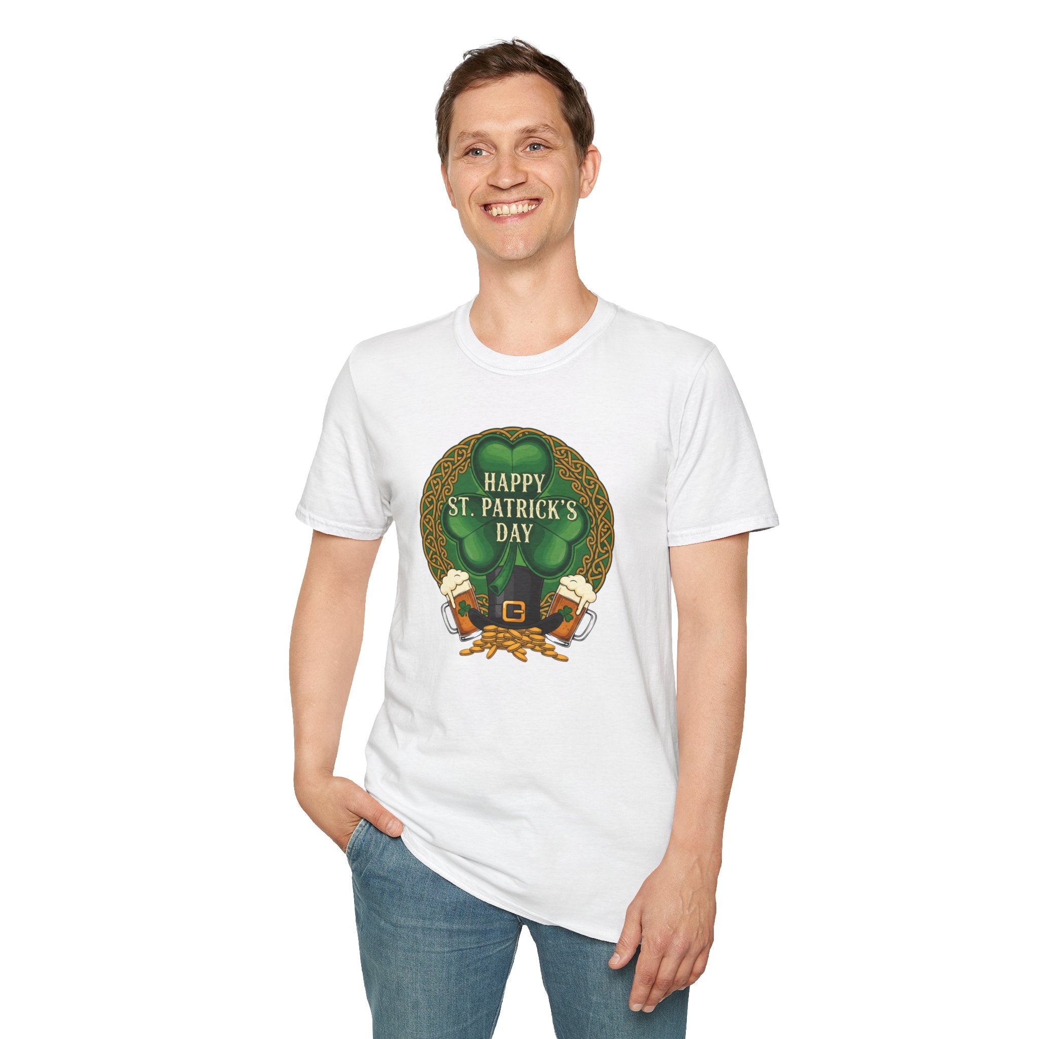 St. Patrick's Day T-Shirt — "Happy St. Patrick's Day" Leprechaun Beer Graphic