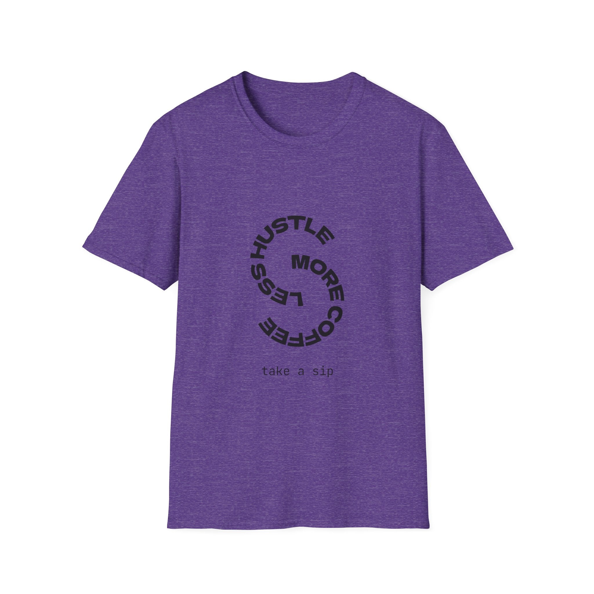 Hustle More Coffee Less tee | Minimal Spiral Coffee Graphic Shirt