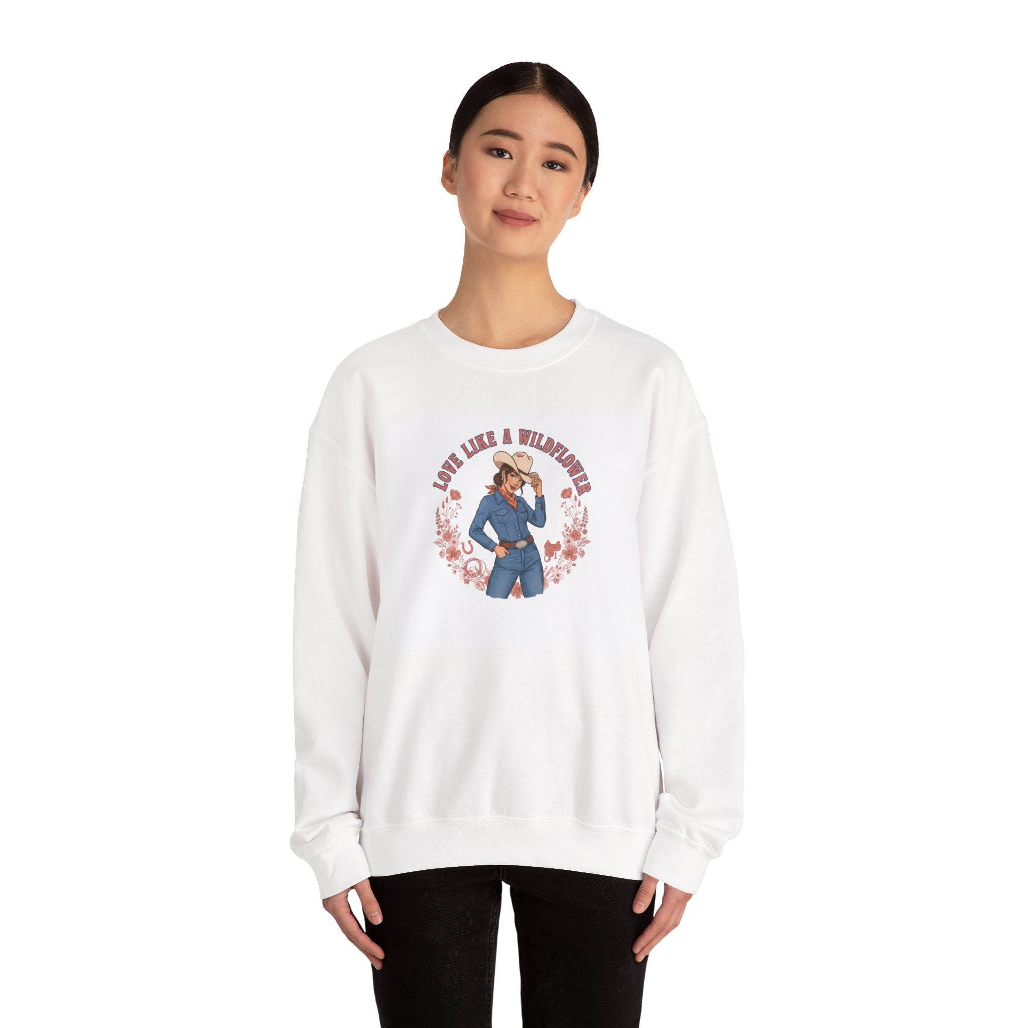 Cowgirl Love Badge Crewneck | Western Valentine, Boot Heart Design