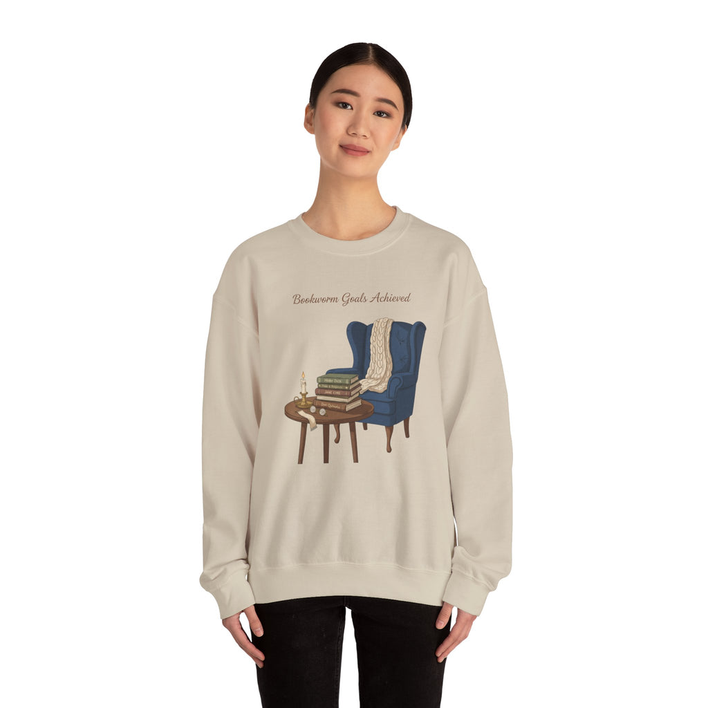 Bookworm Goals Achieved Sweatshirt | Reading Challenge, Cozy Library Vibes