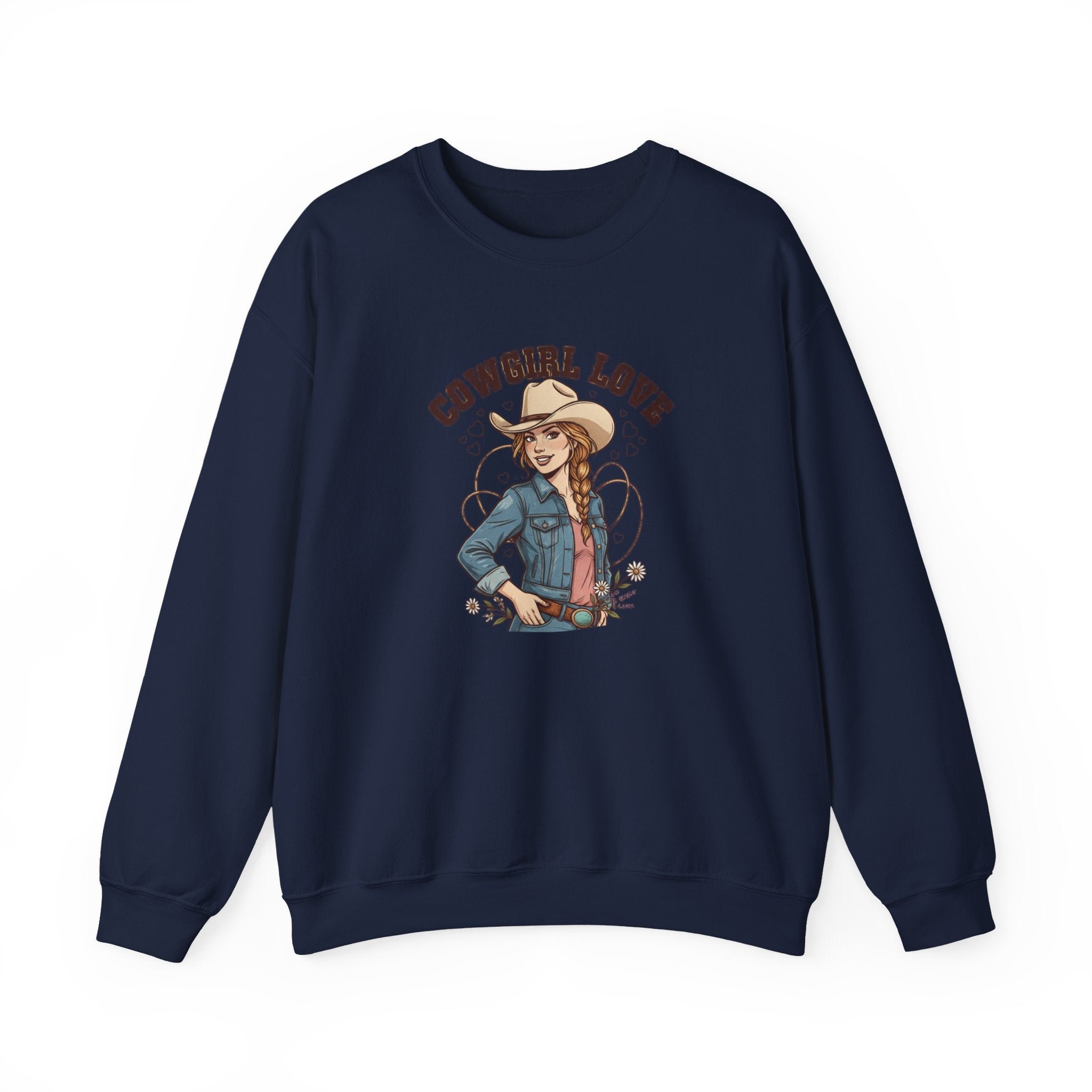 Cowgirl Love Crewneck Sweatshirt | Western Valentine, boot heart design