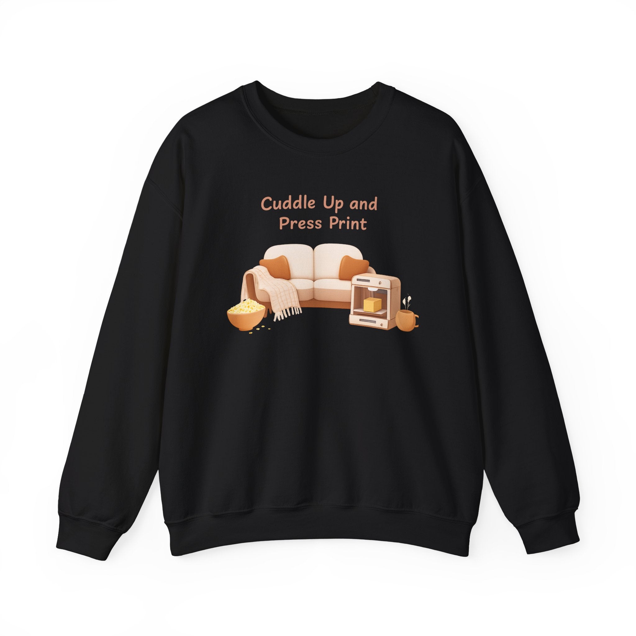 Cuddle Up and Press Print Sweatshirt | cozy night art, hygge vibes