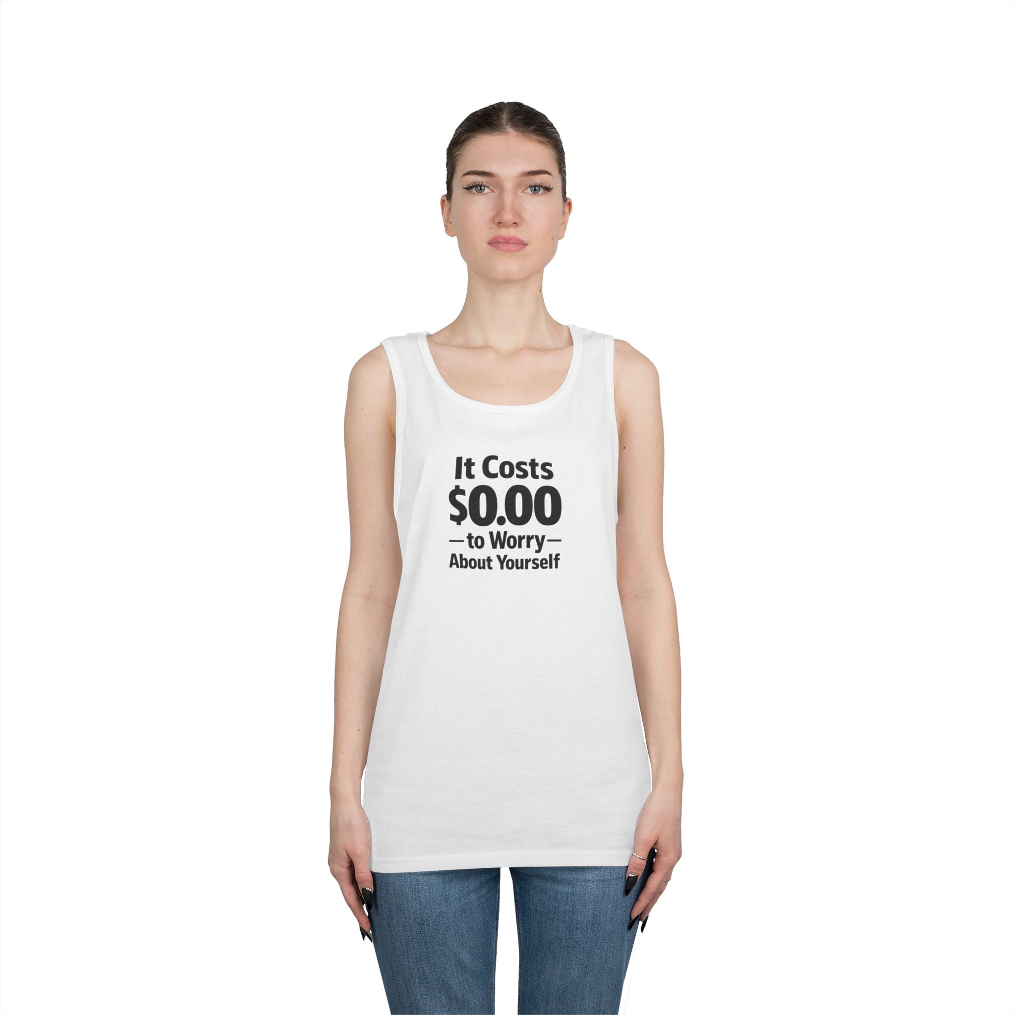 It Costs $0.00 to Worry About Yourself Tank Top | Funny Quote Tank Top | Sarcastic Graphic Tank | Unisex Statement Shirt