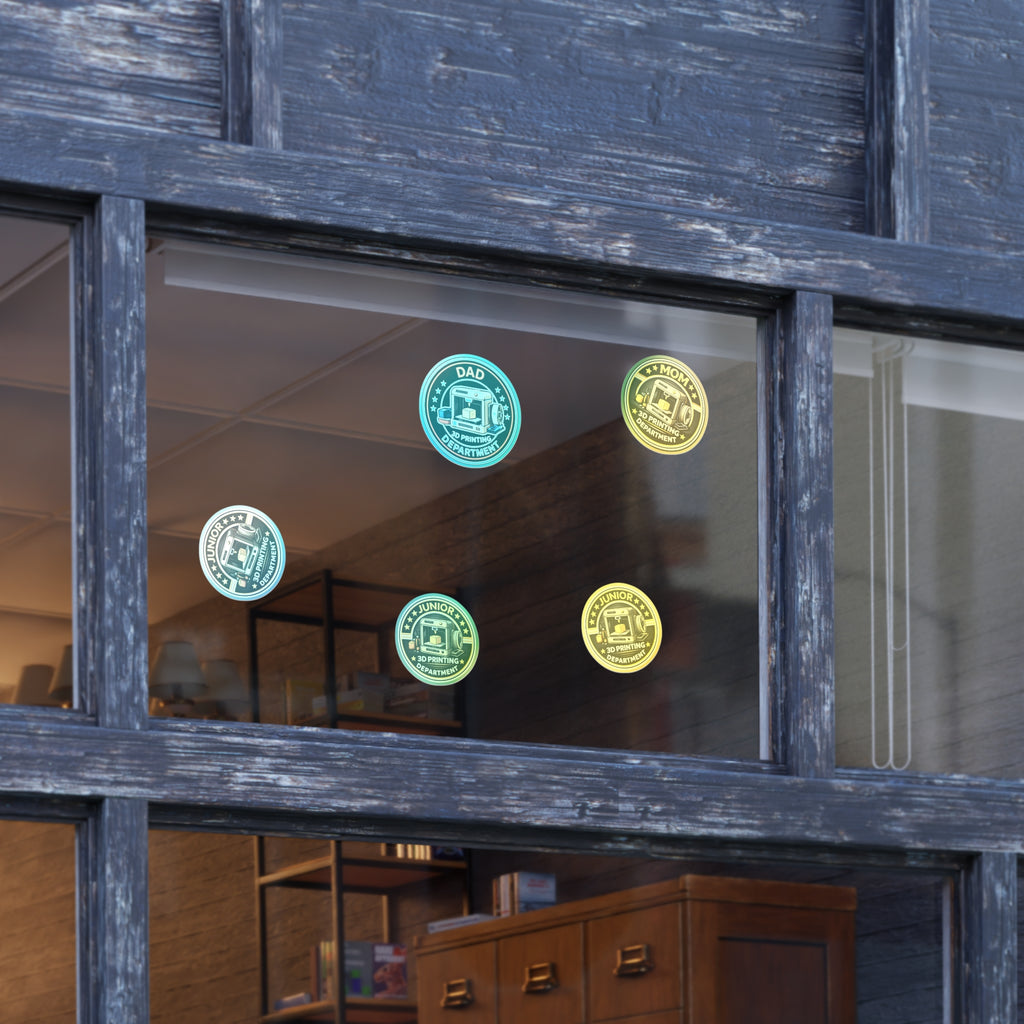 3D Printing Department Sticker Sheet, Sticker Set | Dad Mom Junior Holographic Badges