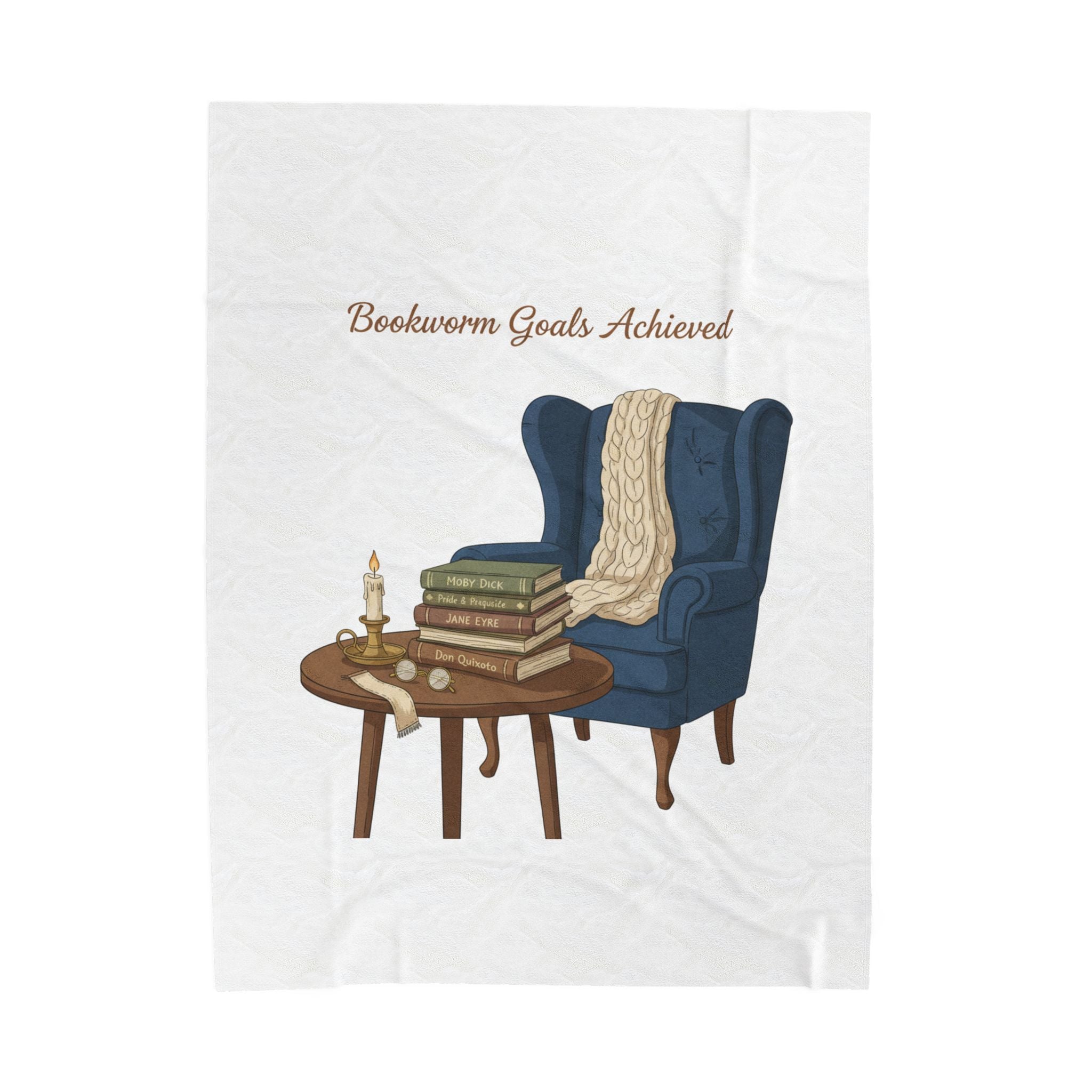 Bookworm Goals Achieved Velveteen Blanket | Reading Challenge, Cozy Library